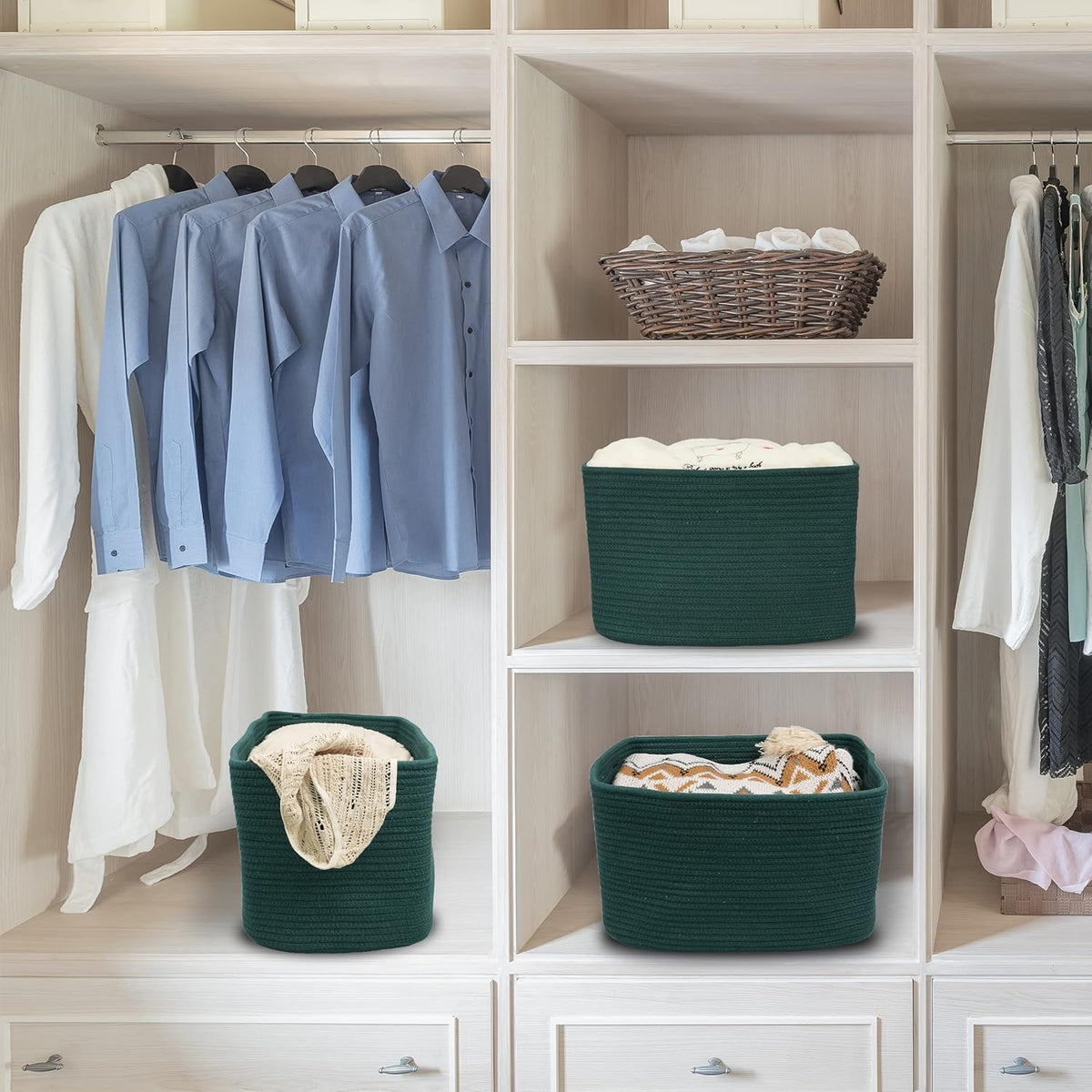 Cotton Rope storage Basket Bins14.5X9.5X9.3“ Basket for Organizing Shelves Rectangle Decorative