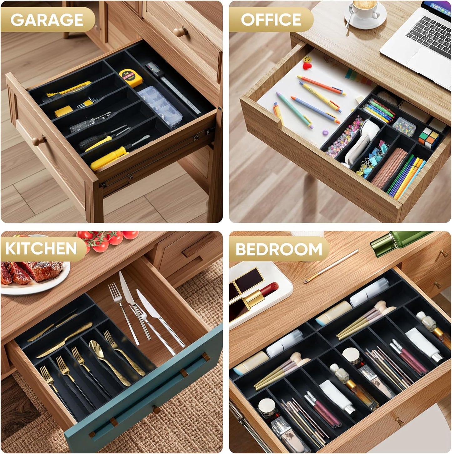 Silverware Organizer, 12.5 Inch Utensil Organizer Kitchen Drawer Organizer Bamboo Silverware Holder