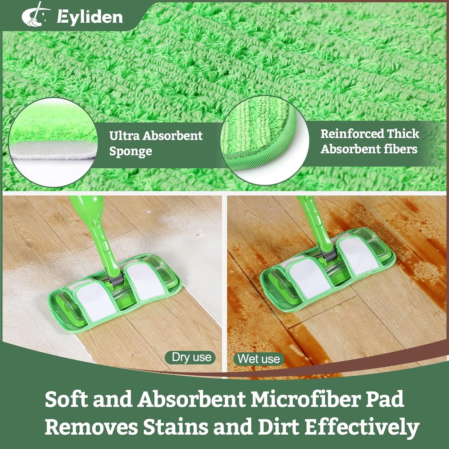 Eyliden Spray Mop - Design for Small Spaces | 12 Disposable Cloths, 1 Reusable Pad, 13 oz