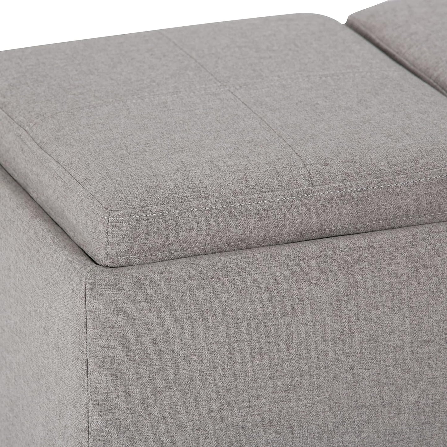 SIMPLIHOME Avalon 42 inch Wide Contemporary Rectangle Storage Ottoman in Cloud Grey Linen Look
