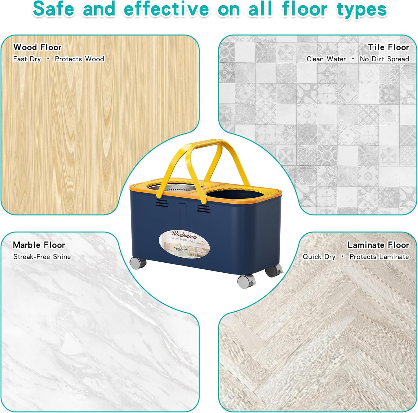 Mop and Bucket with Wringer Set for Home, Spin Mop and Bucket Separate Clean and Dirty Water, Mops