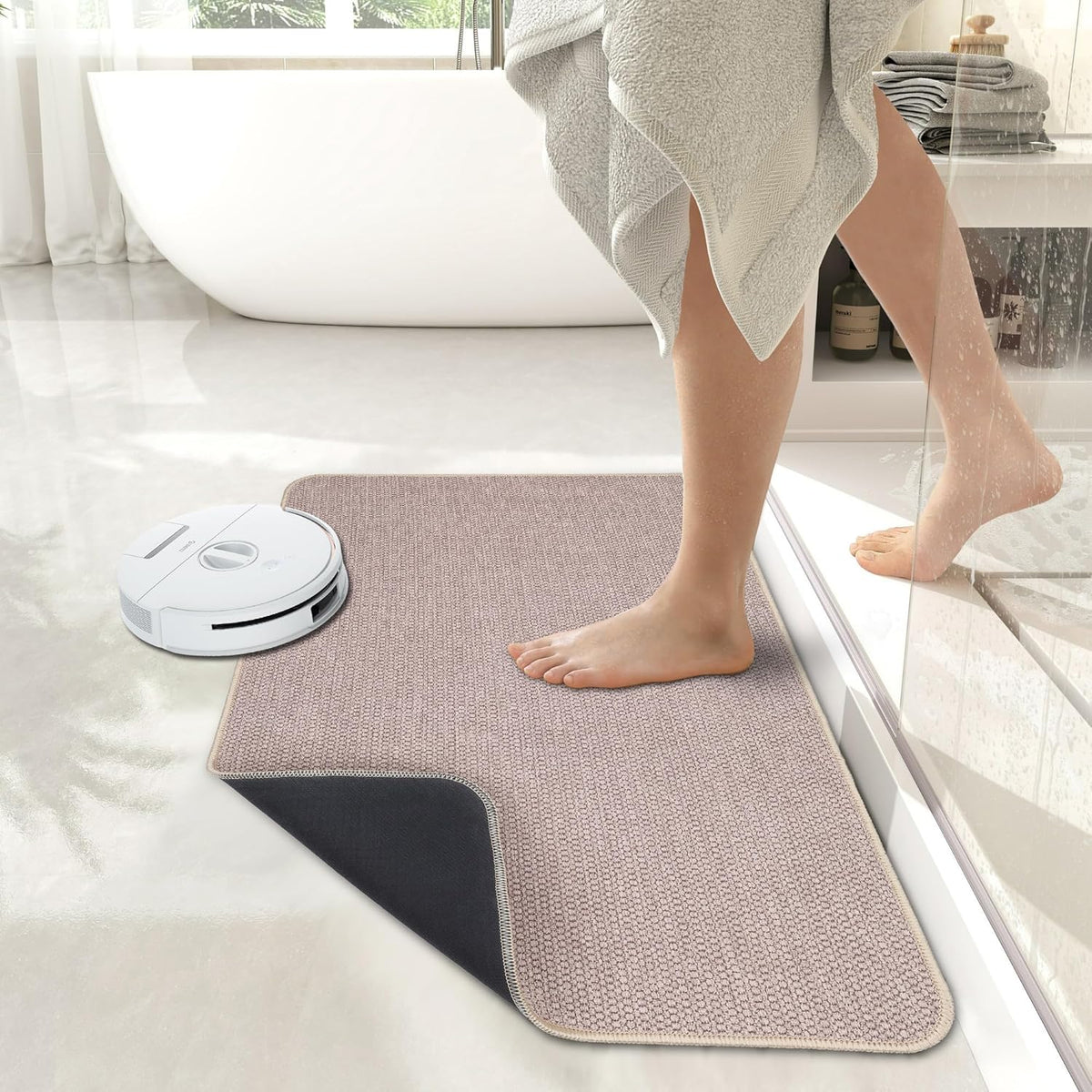Bath Mat,Ultra Thin Bathroom Rugs,Rubber Bath Mats for Bathroom,No Slip Bath Rugs,Quick Dry,Machine
