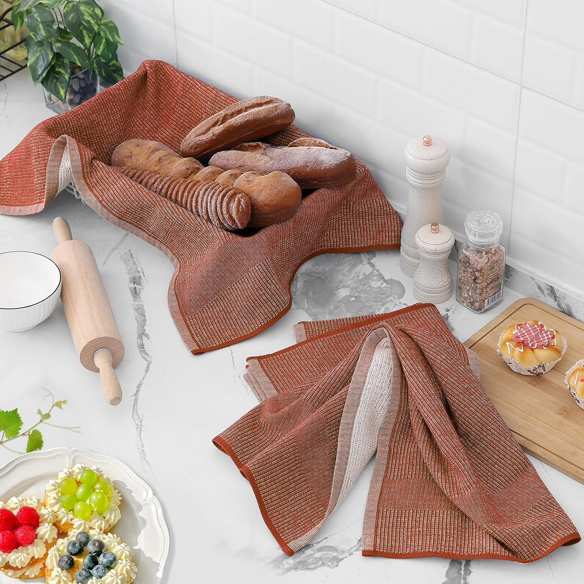 Homaxy Premium Kitchen Towels(18”x 28”, 6 Pack), Large Cotton Kitchen Hand Towels, Flat and Terry