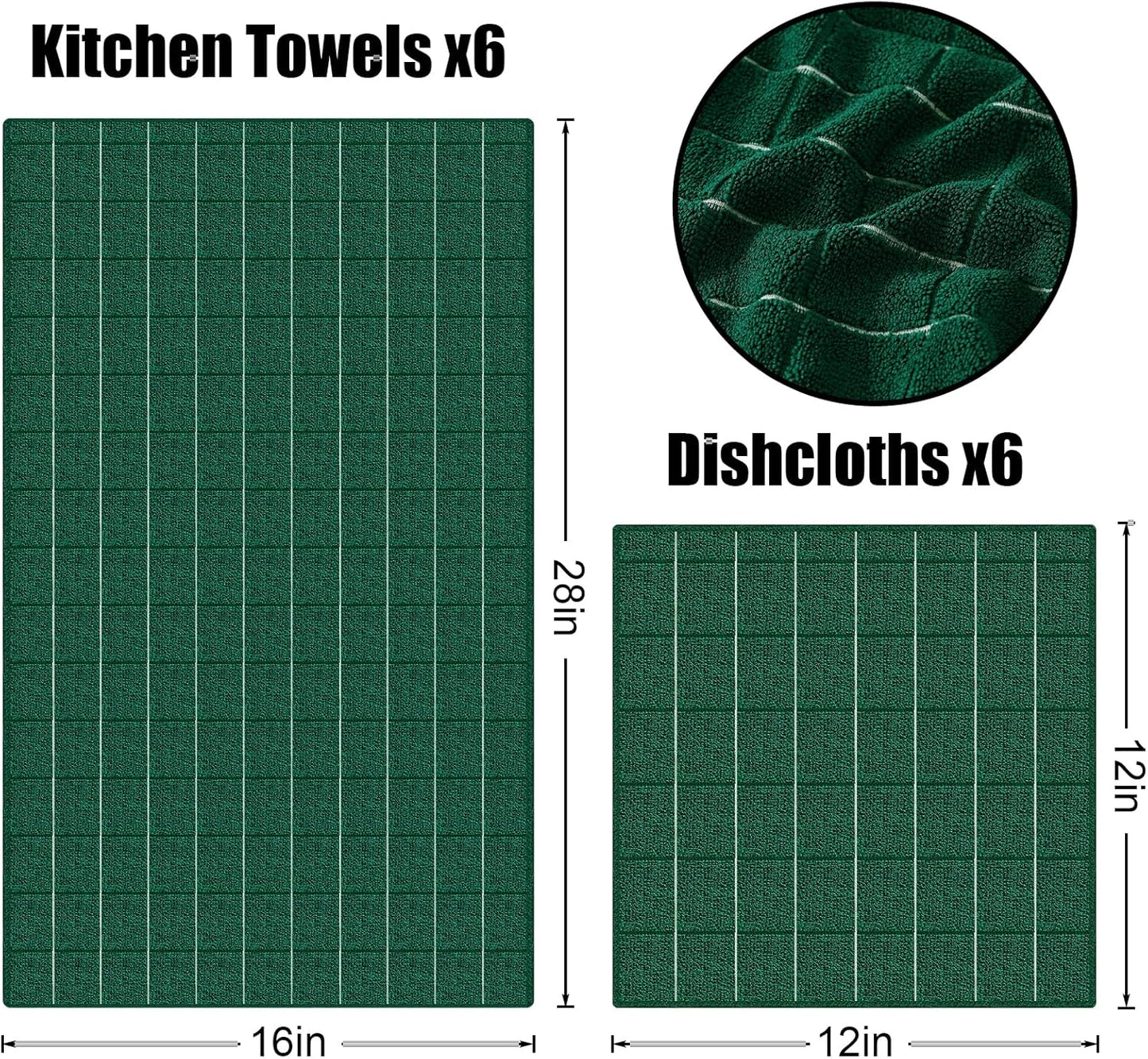 Homaxy Microfiber Kitchen Towels and Dishcloths Set, 12 Pack Soft and Absorbent Dish Hand Towels