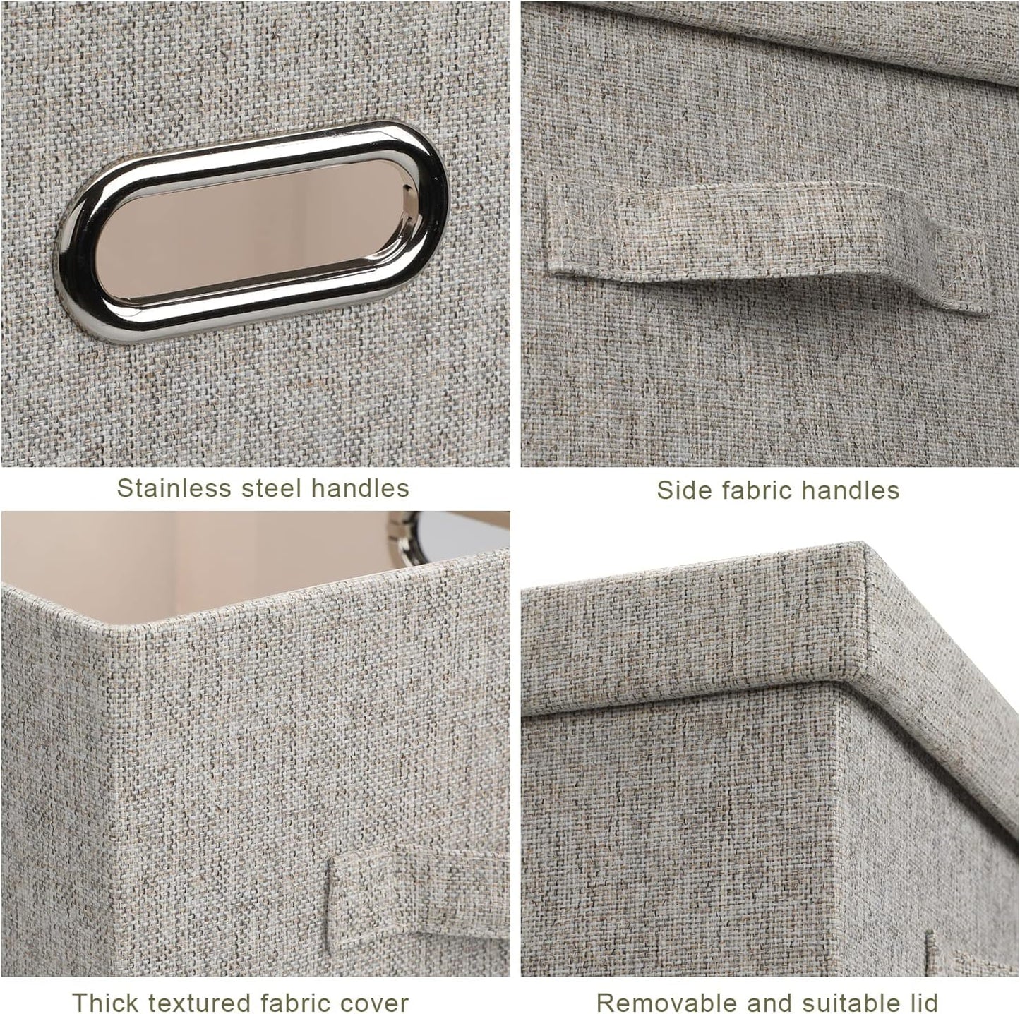 Medium 15" 21 Quart Collapsible Stackable Storage Bins with Lids, 1 Pack Beige Foldable Fabric