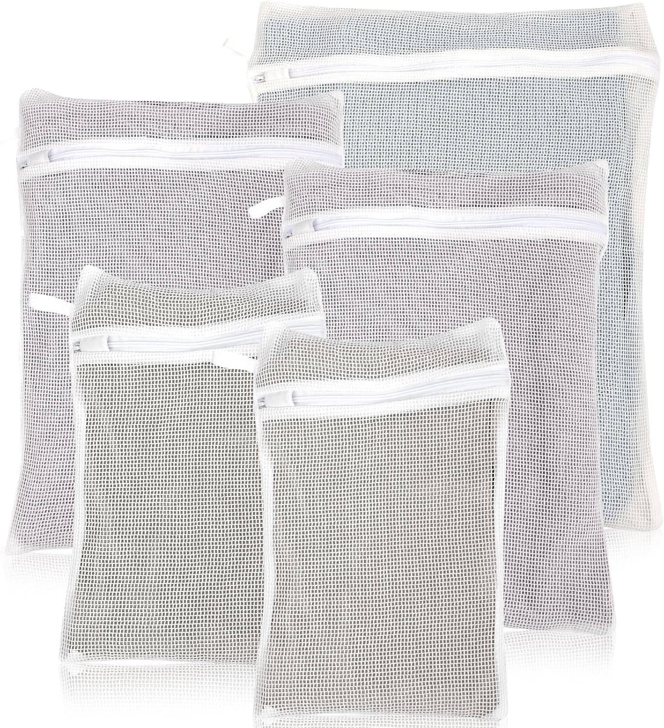 5-Piece Organic Cotton Laundry Bags with Zipper and Hanging Loop, 3 Sizes (S, M, L) Mesh Laundry