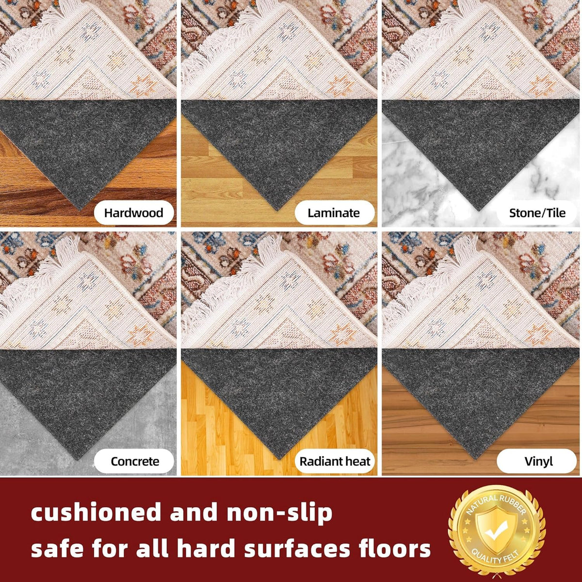 BAGAIL Felt and Natural Rubber Backing Rug Pads 1/8” Thick, Round 6 Feet Non Slip Rug Gripper Keep