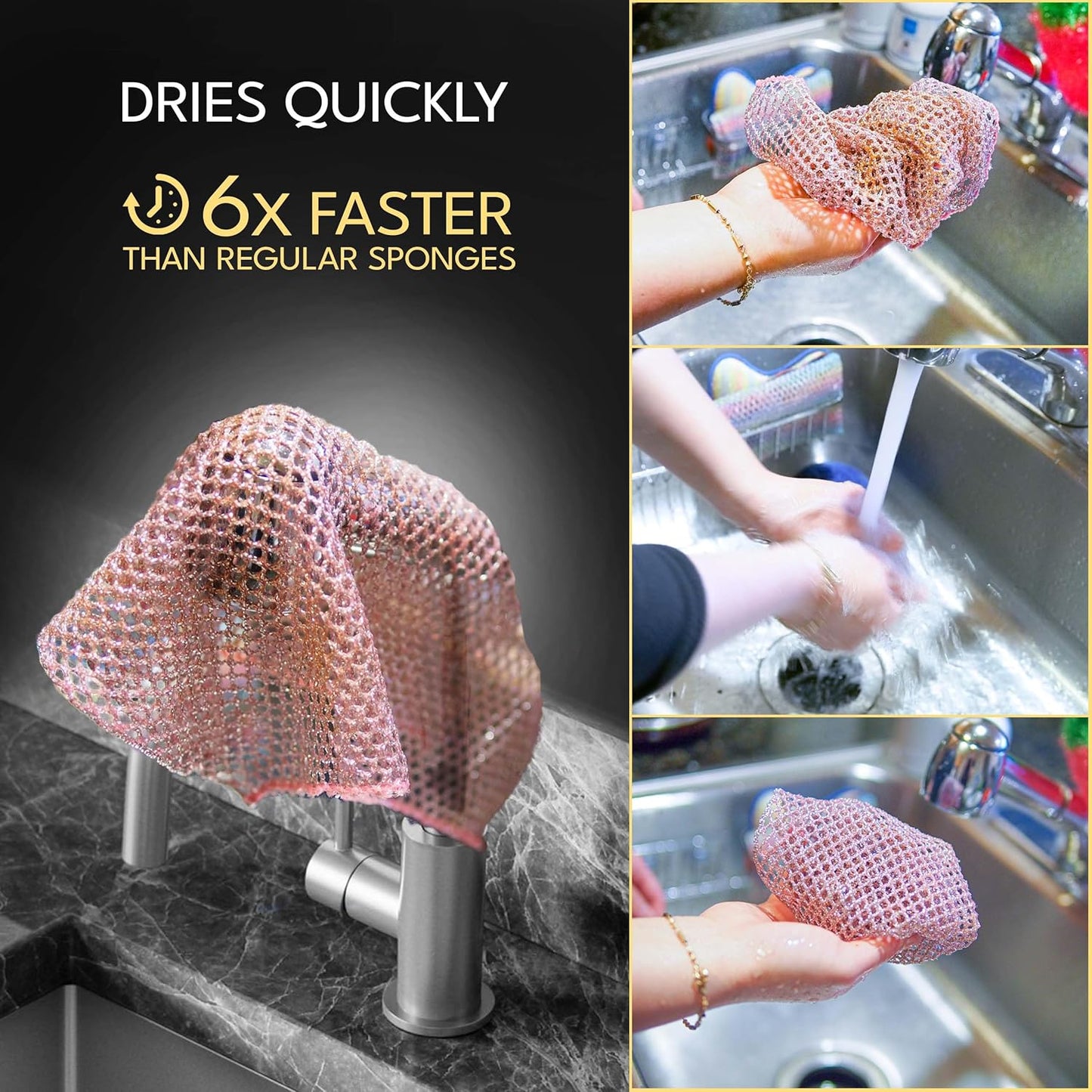 Heavy Duty Dish Scrubbers, Non-Scratch Scouring Pads - Odorless & Long Lasting Mesh Dish Cloth