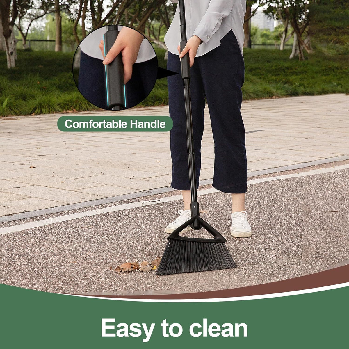 Eyliden Broom, Angle Broom with 57" Long Handle - Fit Heavy-Duty Cleaning, Also Works Well Fine