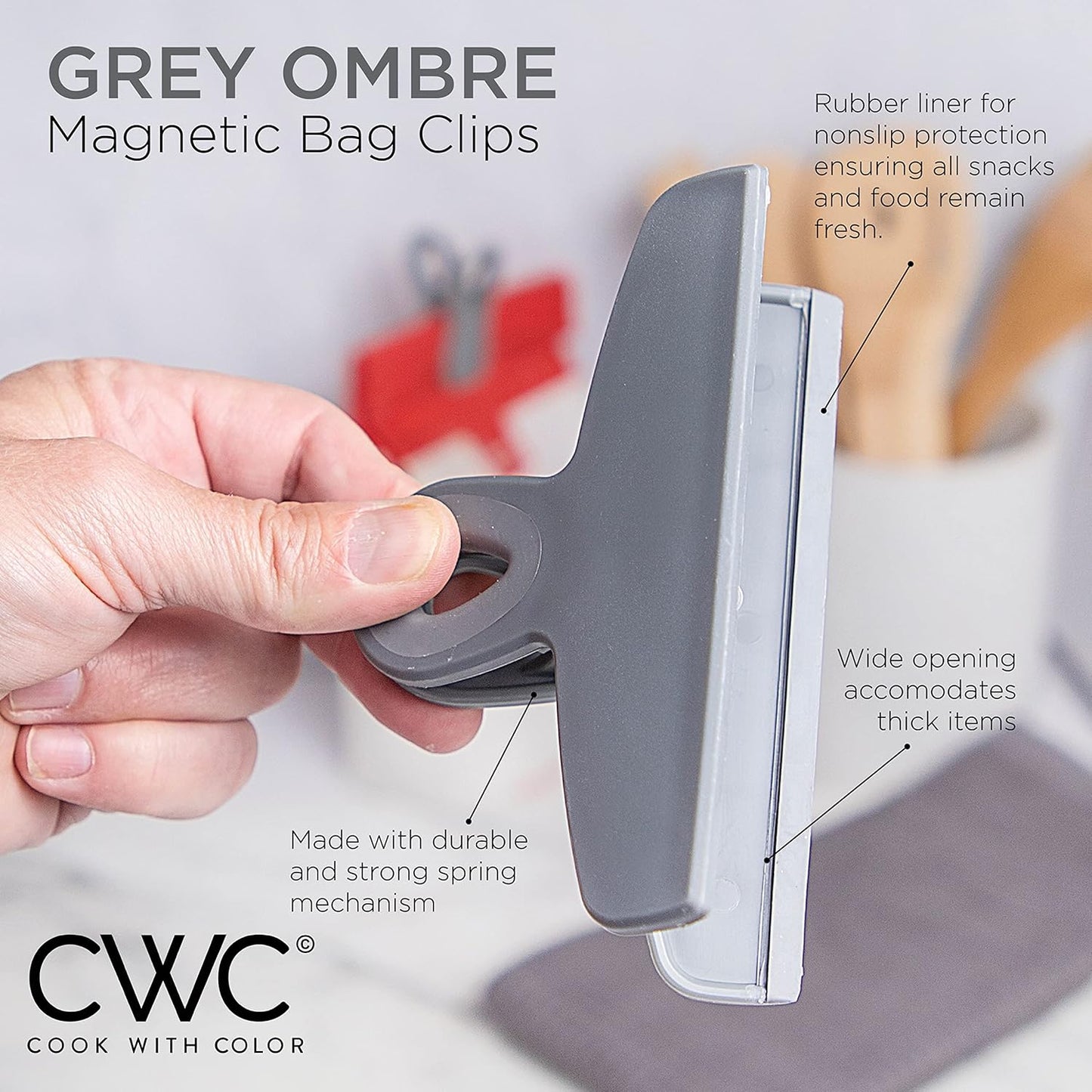 COOK WITH COLOR Bag Clips - Heavy Duty Chip Clip and Refrigerator Magnet Clips for Food Storage