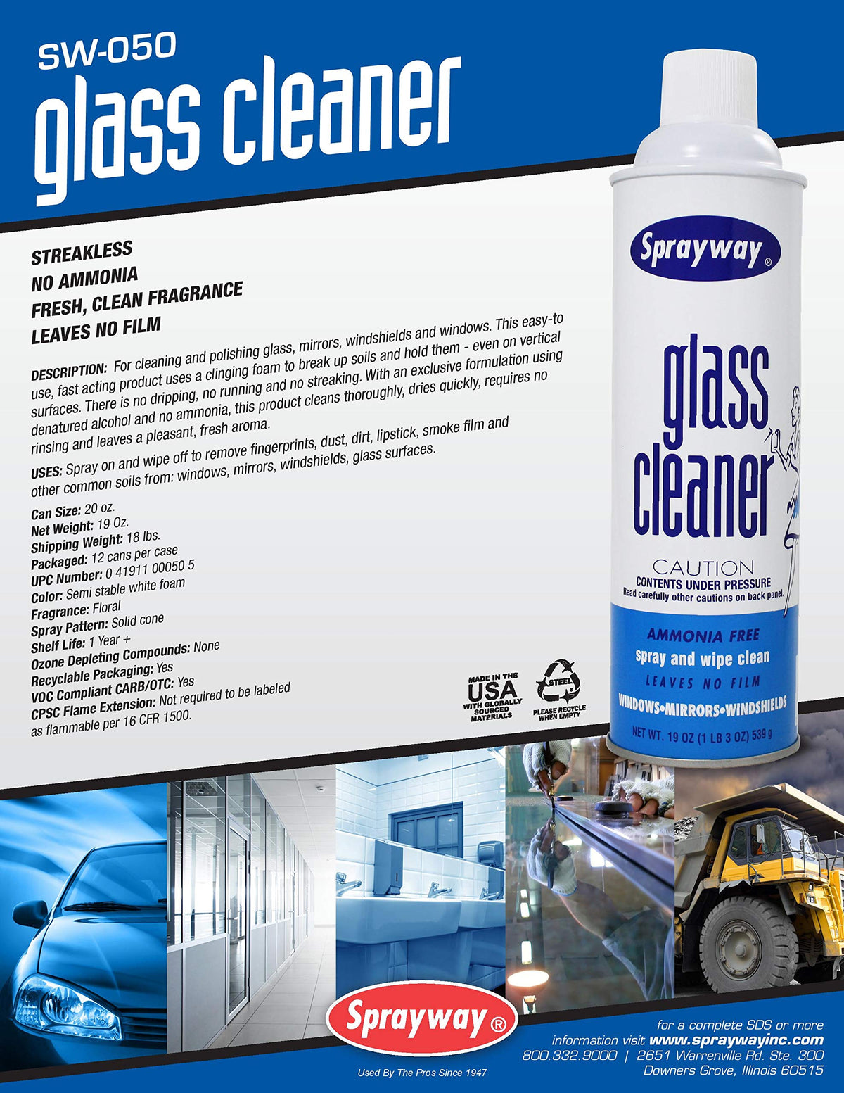 Sprayway Glass Cleaner with Foaming Spray for a Streak-Free Shine for Home and Automotive Use, 19