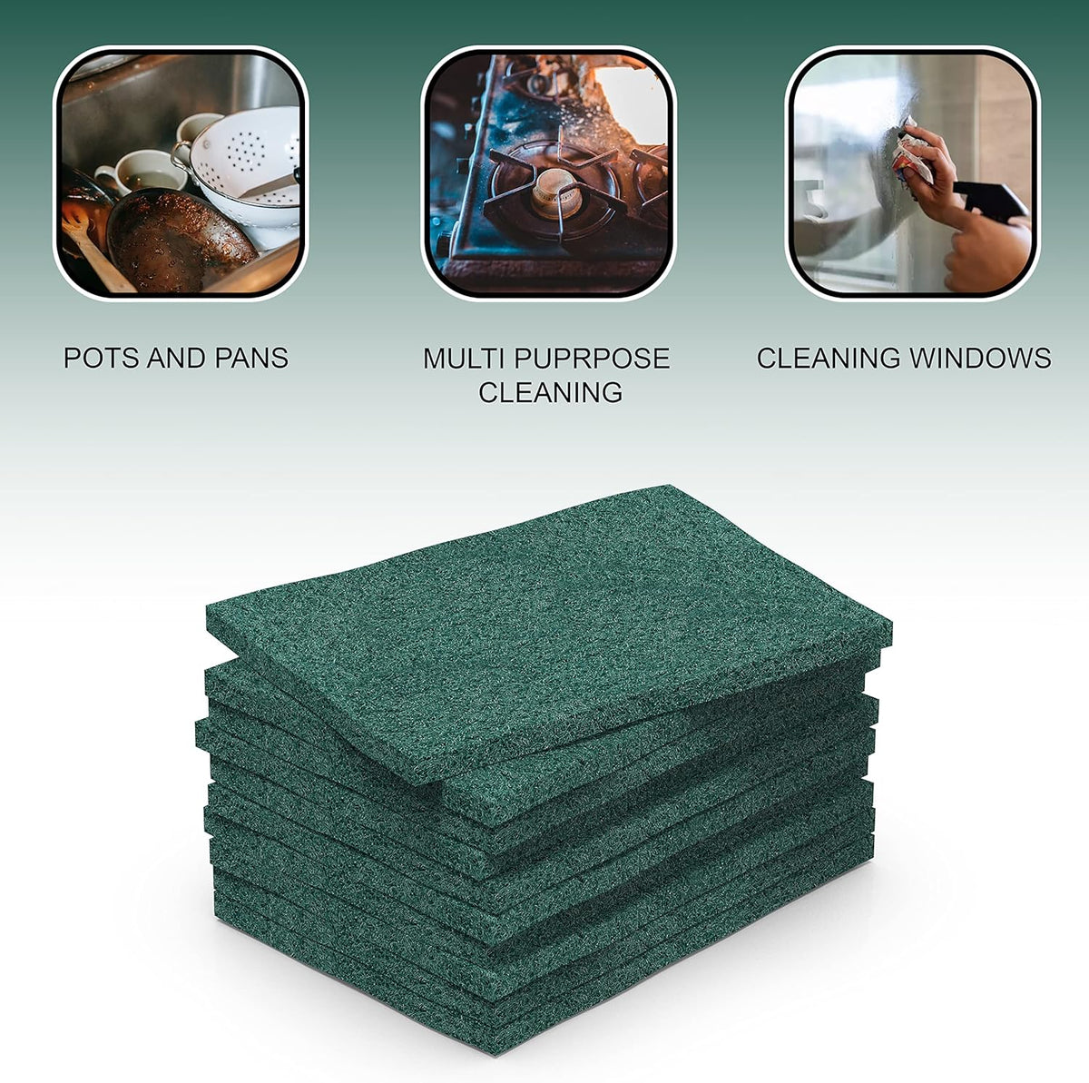 100 Pack Green Scouring Pads 3x4 Inch – Heavy Duty, Non Scratch Scrub Pads Bulk for Kitchen