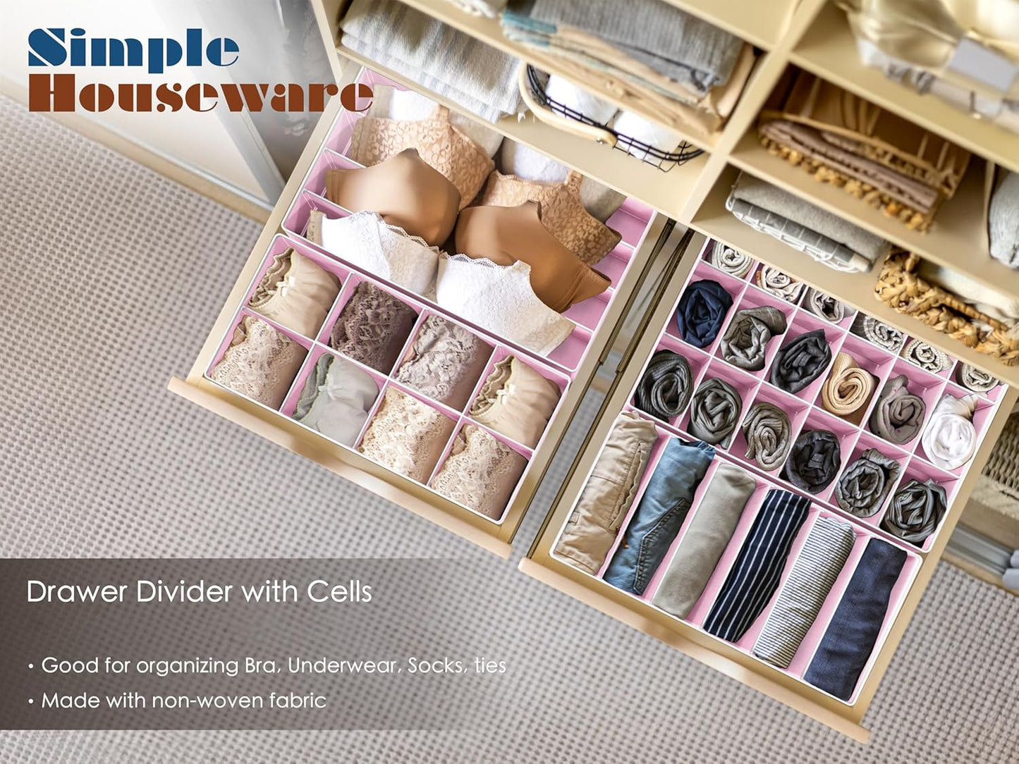 Simple Houseware 4-Pack Drawer Organizer Set - Closet Dividers for Underwear, Socks, Bras, Scarves