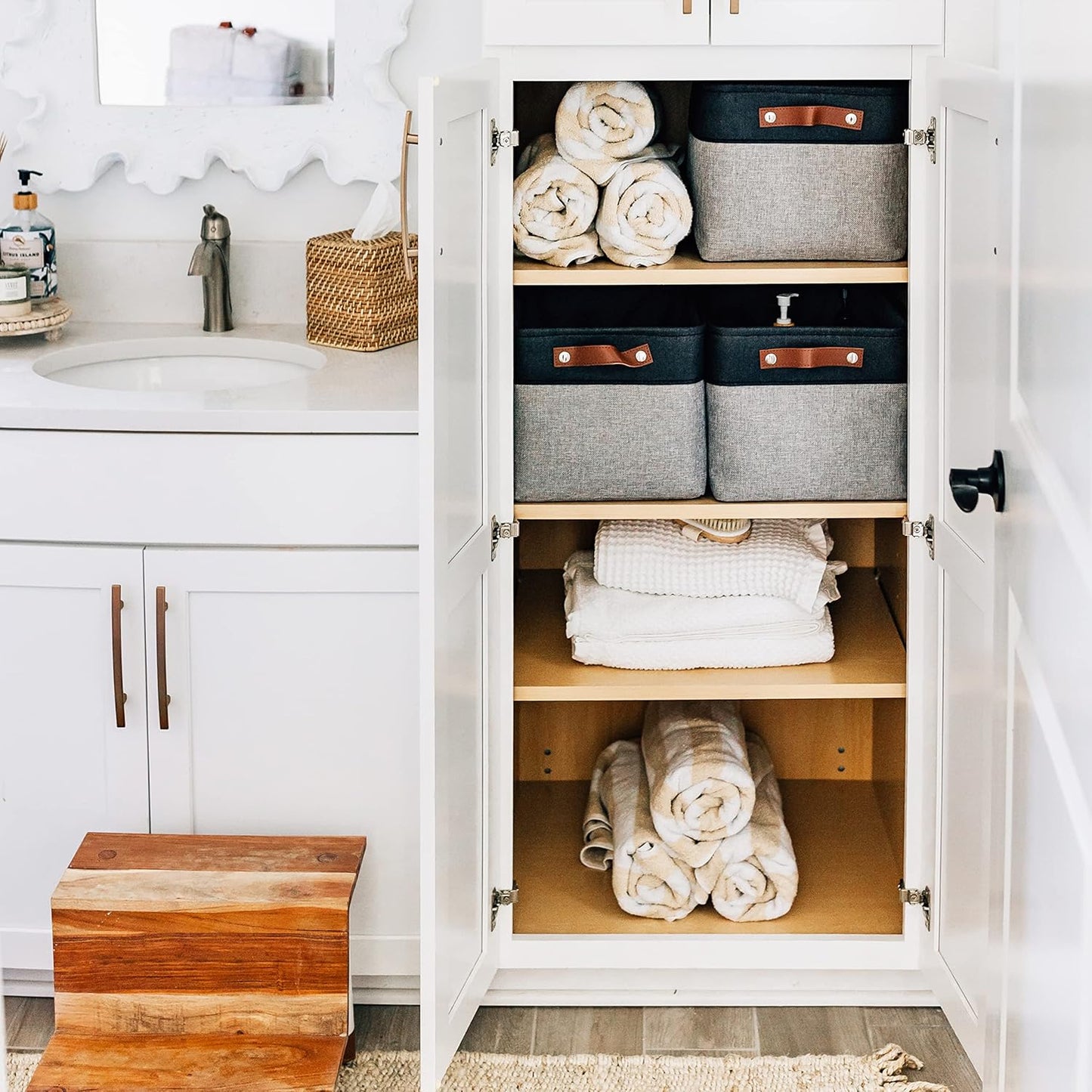 OrganiHaus Large Fabric Storage Baskets for Shelves 3 Pack | 15x11in Closet Storage Bins for