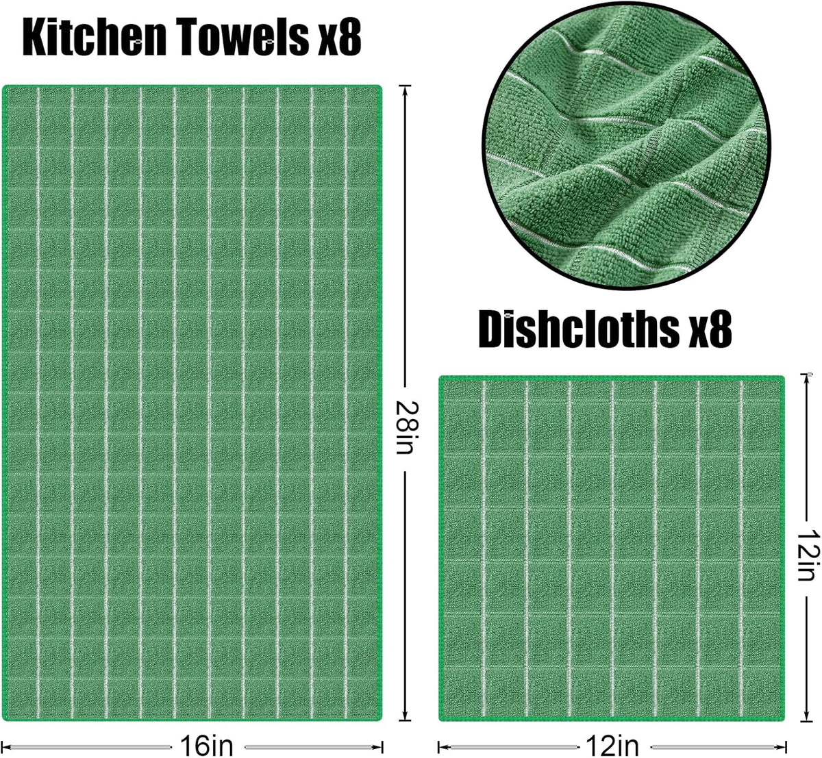 Homaxy Microfiber Kitchen Towels and Dishcloths Set, 16 Pack Soft and Absorbent Dish Hand Towels