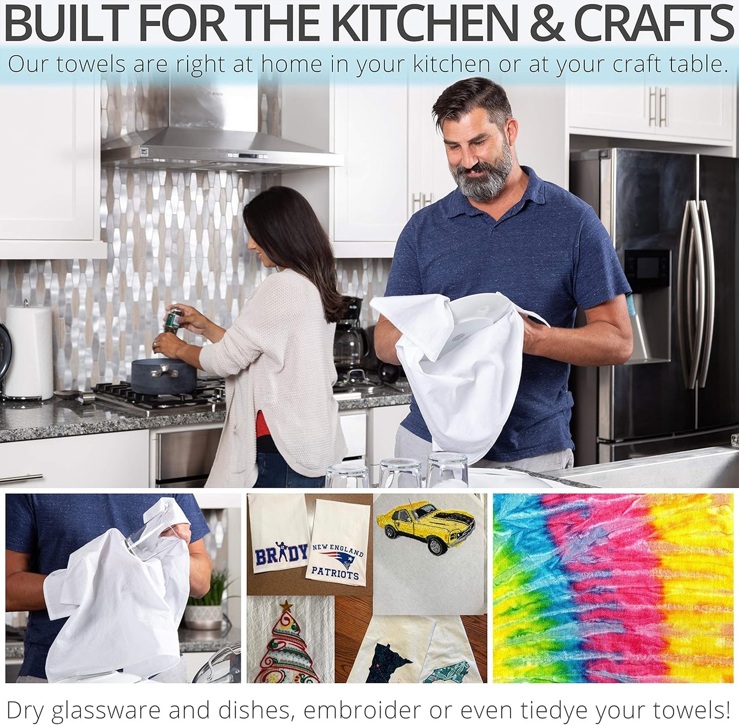 Aunti Em's Kitchen Flour Sack Dish Towels - Natural Cotton for Embroidery and Drying Glass, Hand