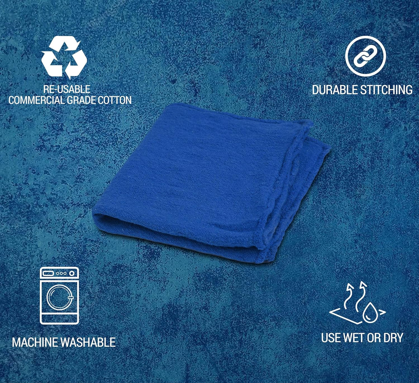 Cotton Shop Towels - Pack of 25 Cleaning Rags 12'' x 14'' - Super Soft and Absorbent Shop Rags for