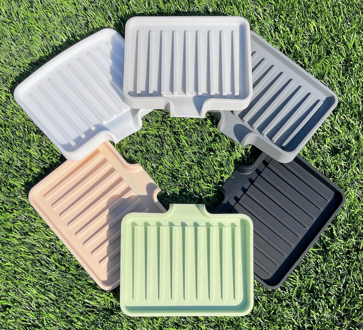 Happitasa Silicone Soap Dish Tray and Sponge Holder with Drain Chute, Pack of 2 | Bathroom and
