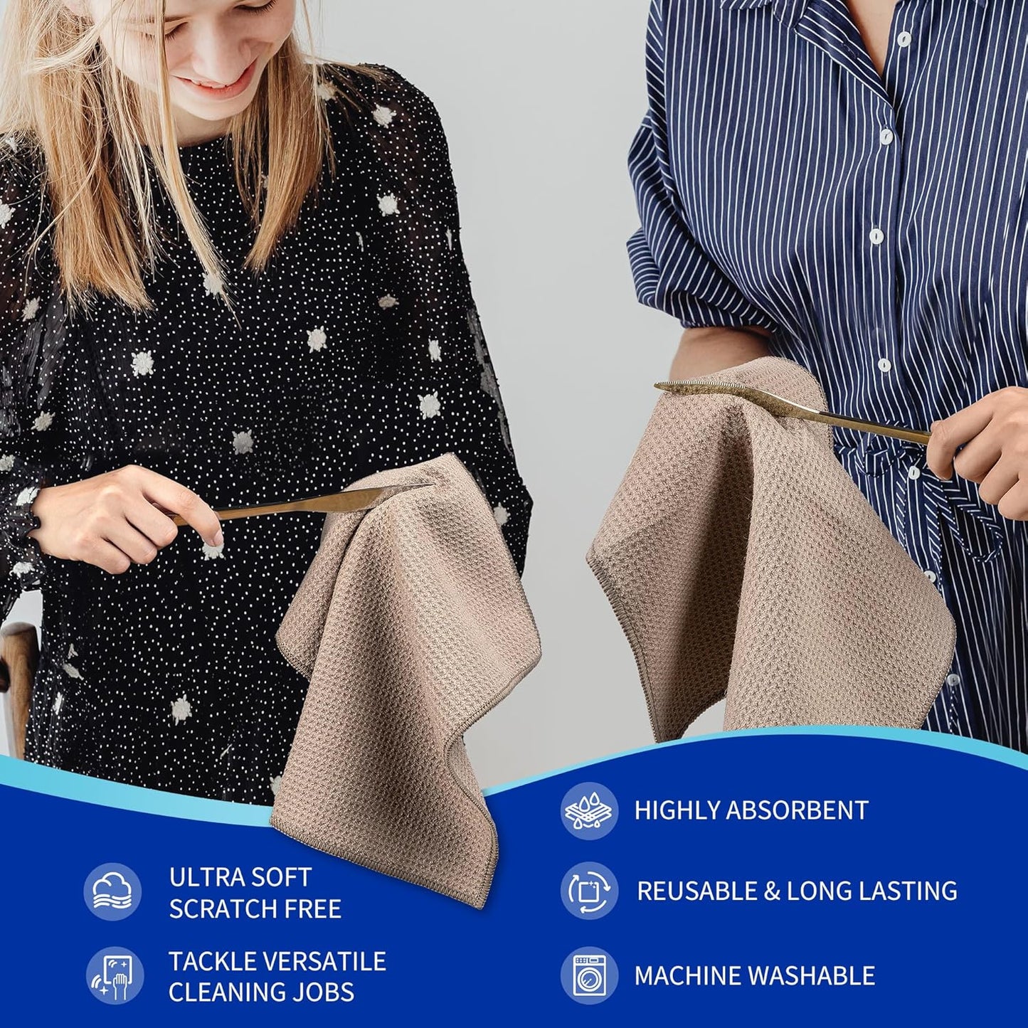MR.SIGA Waffle Pattern Cleaning Cloths, Reusable Absorbent Microfiber Cleaning Towels, Ultra Soft