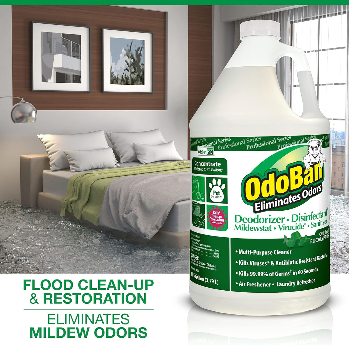 OdoBan Professional Disinfectant and Odor Eliminator Concentrate, 4 Gallons, Original Eucalyptus
