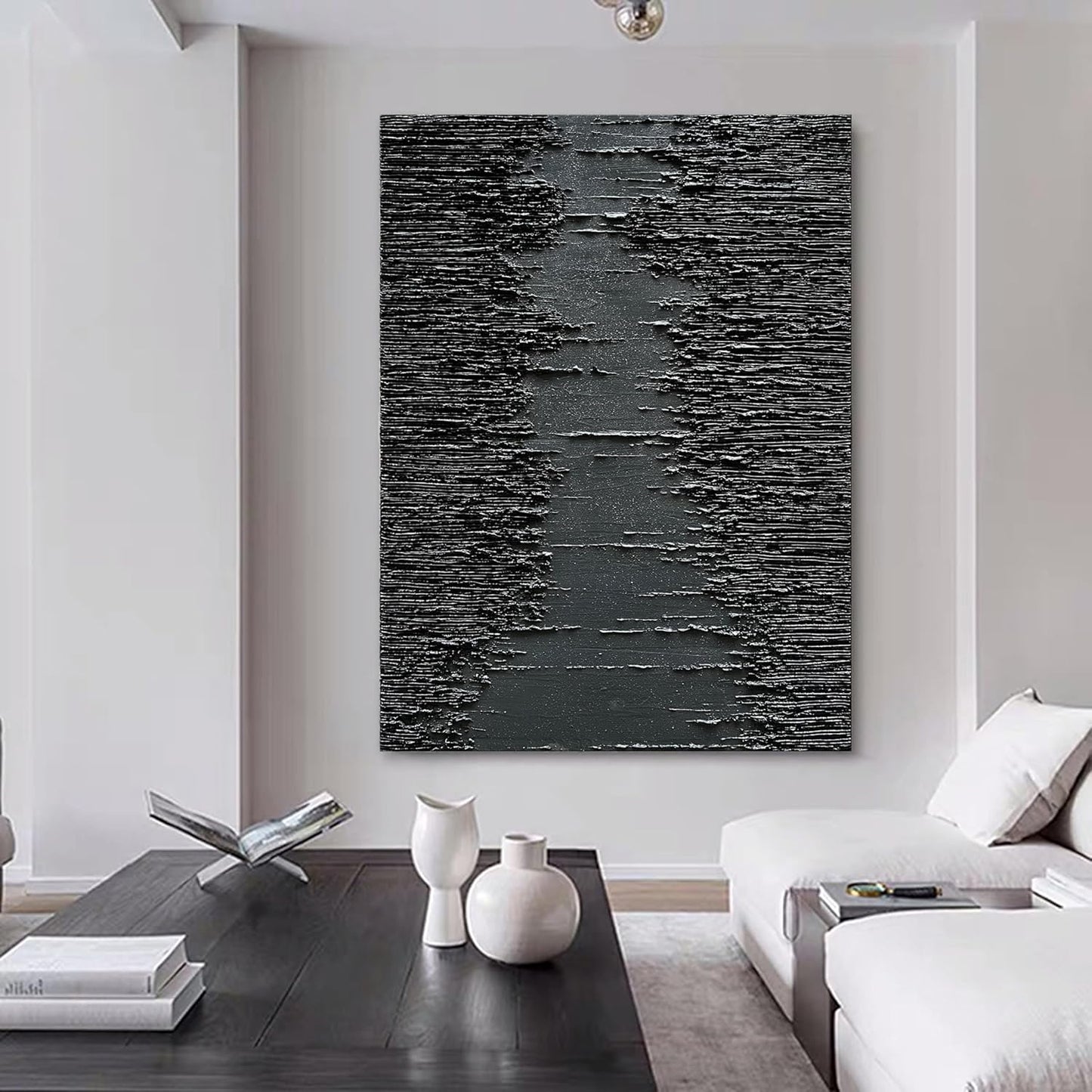 NANKAI Art Hand-Painted Thick Texture Black Minimalist Oil Painting 45x30 Inchs Texture Abstract