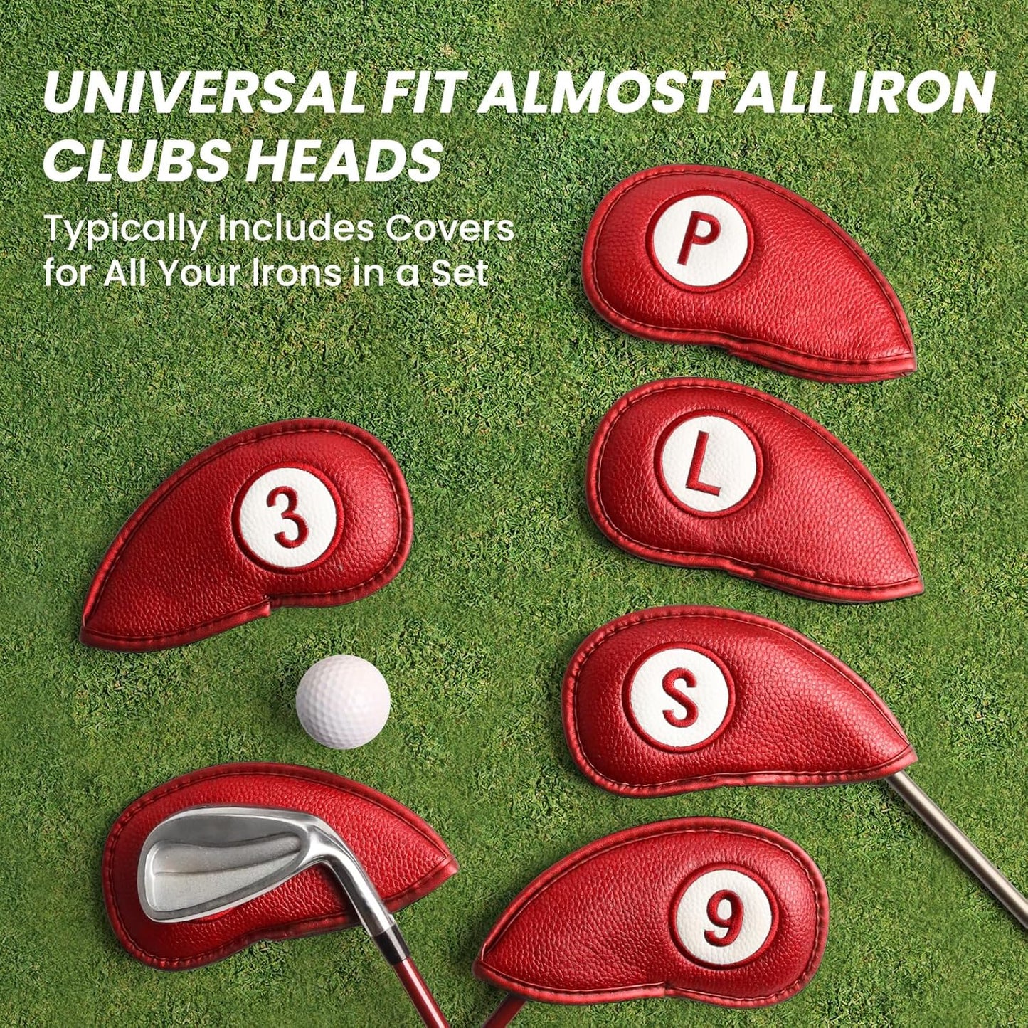 FINGER TEN Golf Club Covers for Irons Magnetic Value 11 Pack, Synthetic Leather Deluxe Head Cover