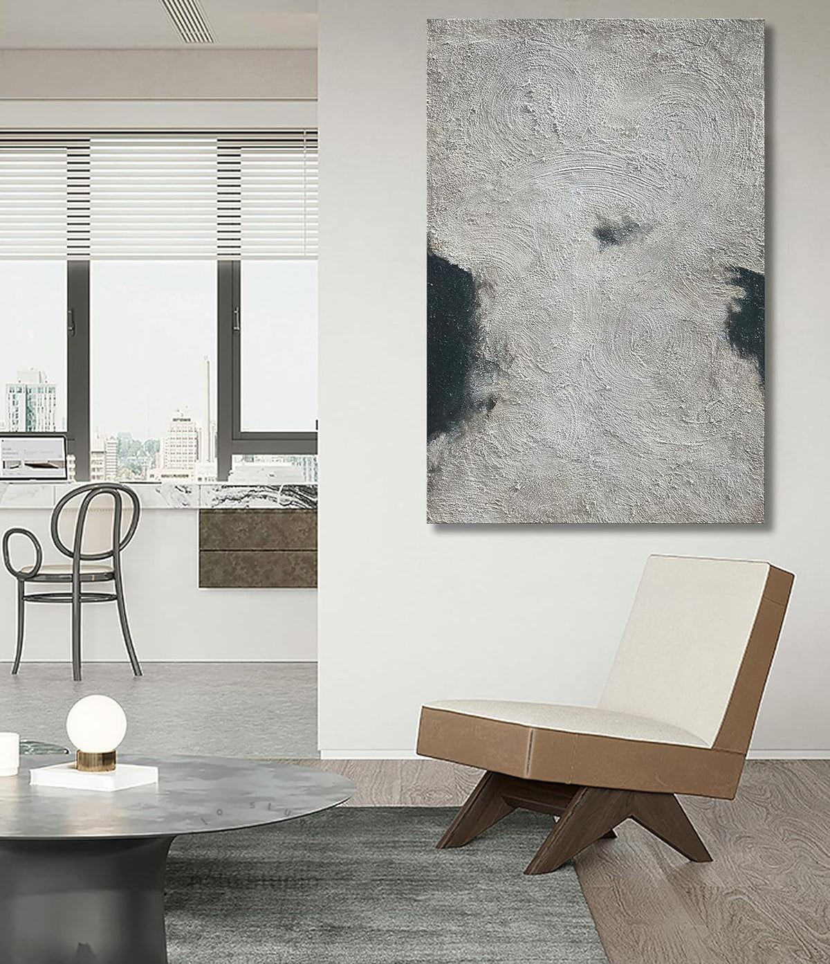 NANKAI Minimalist Art Hand Painted Black and Gray Abstract Oil Painting Canvas Wall Art 36x24 Inch