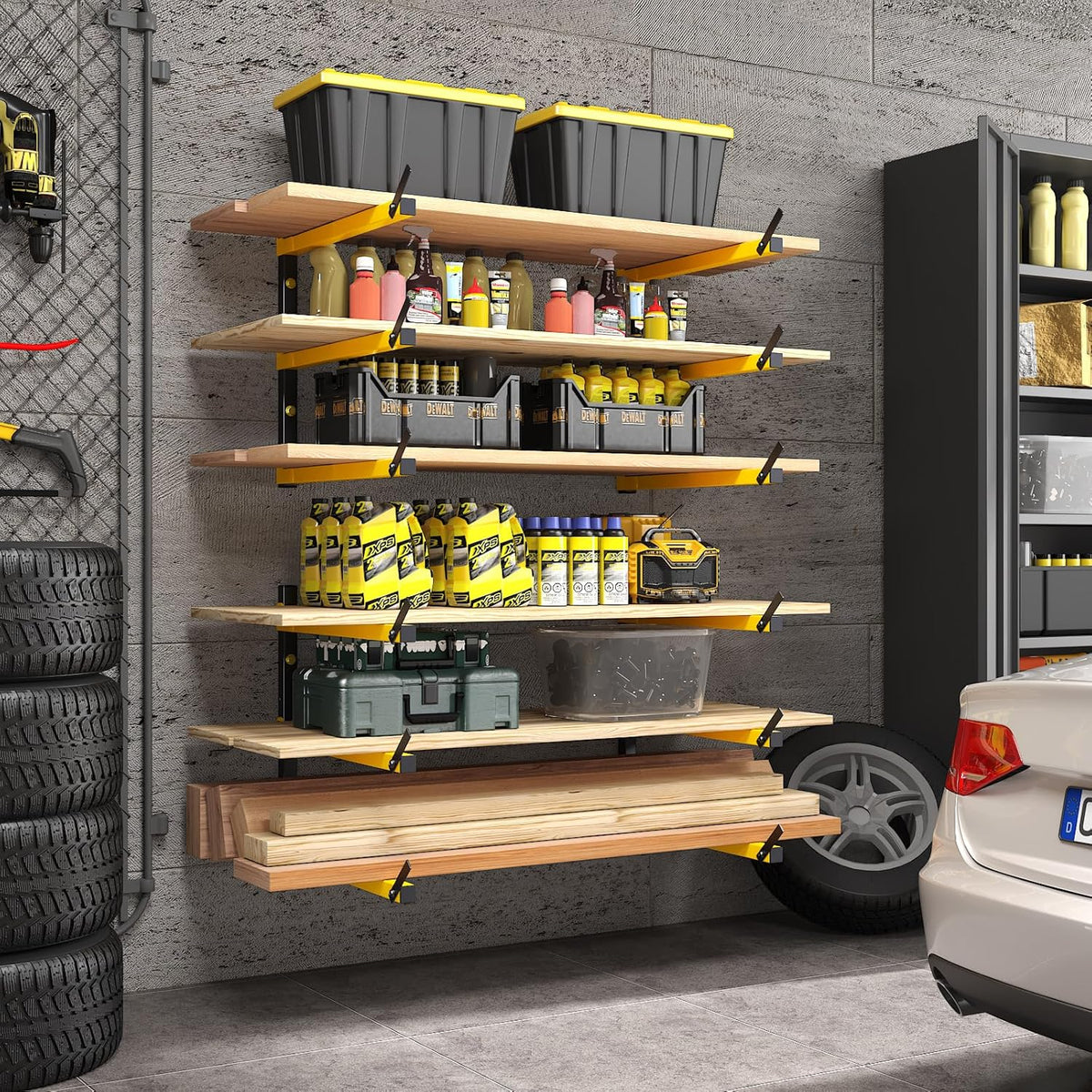 GREENER Lumber Storage Rack Folding Wood Storage Racks Wall-Mounted Metal Racks for Storage with