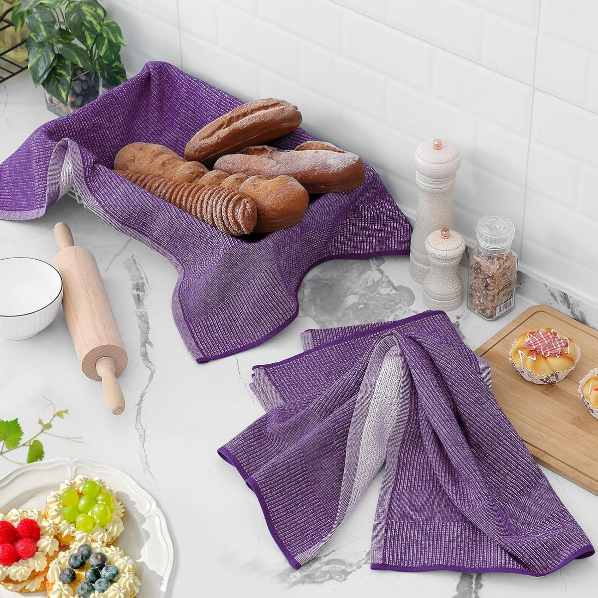 Homaxy Premium Kitchen Towels(18”x 28”, 6 Pack), Large Cotton Kitchen Hand Towels, Flat and Terry