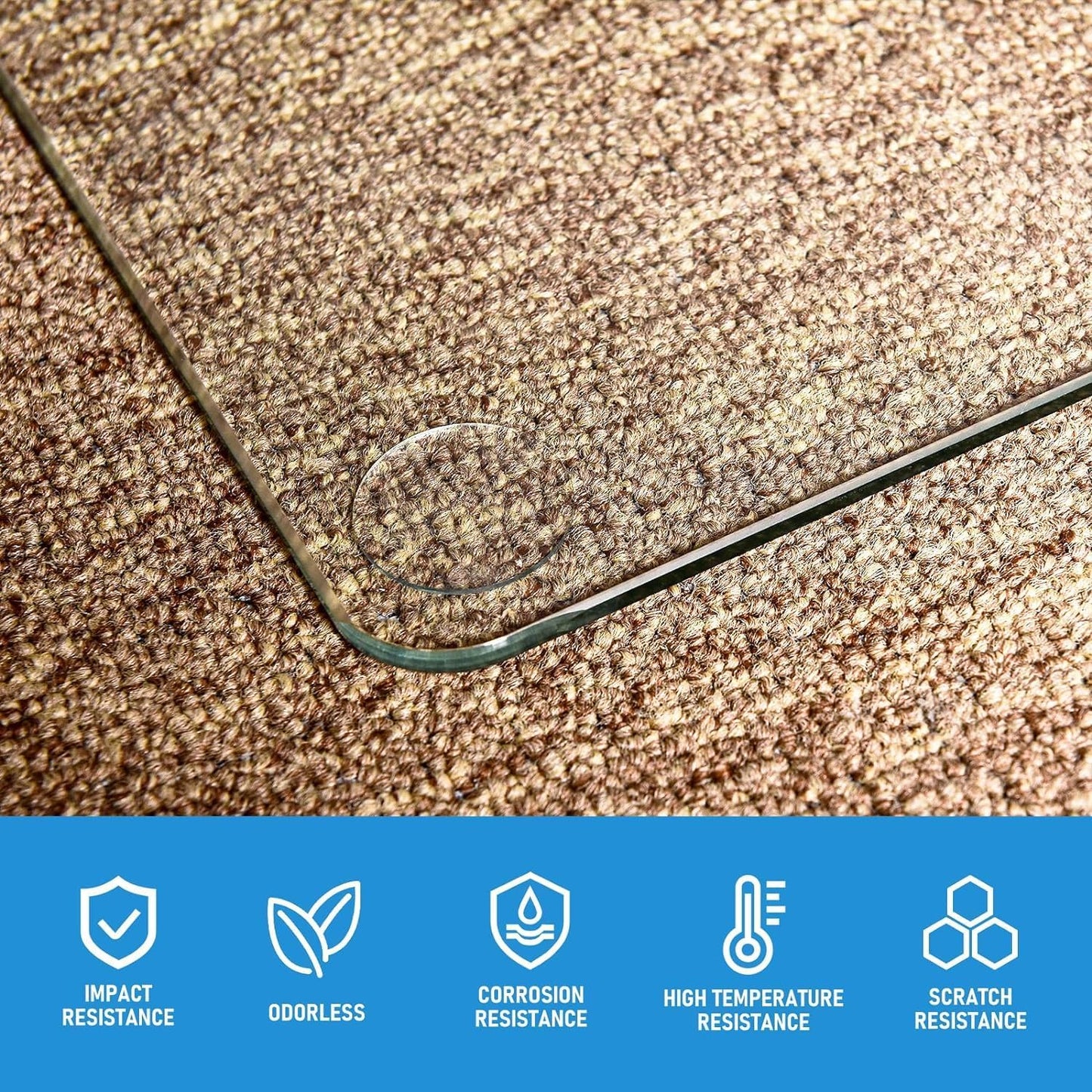 GLSLAND 36" x 46" Tempered Glass Chair Mat Heavy-Duty Floor Protector for Carpet & Hard Floors