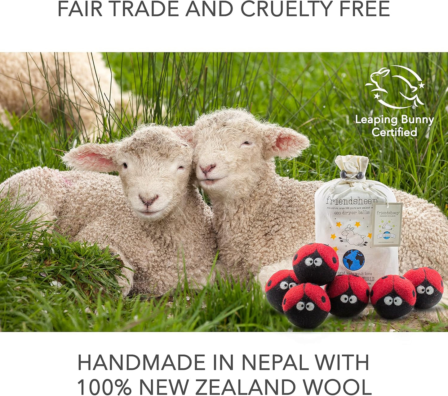 Friendsheep Wool Dryer Balls 6 Pack XL Organic Premium Reusable Cruelty Free Handmade Fair Trade No