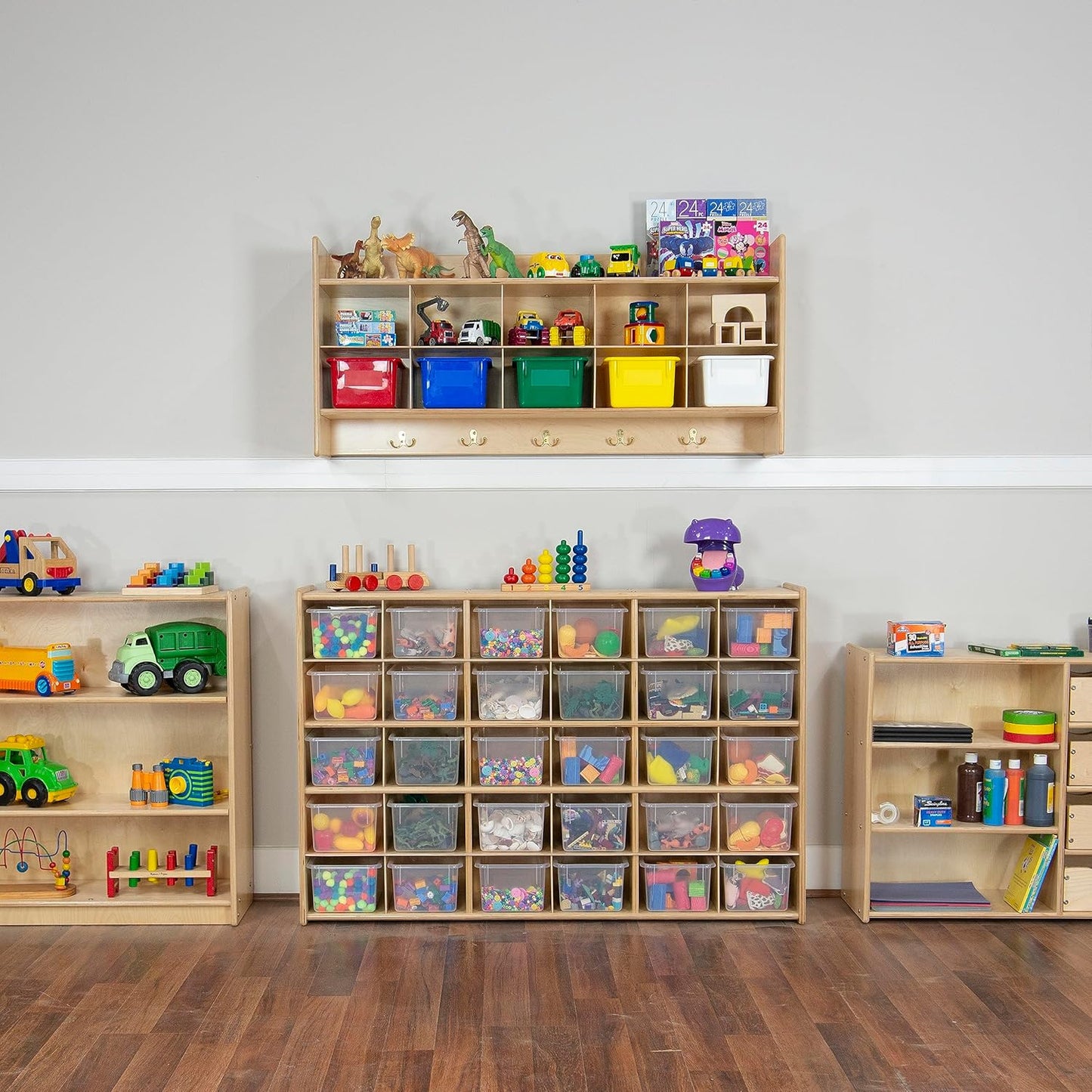 Wood Designs Cubby Storage Bin, Heavy Duty Plastic Containers for Kids Translucent Clear Cubby Tray