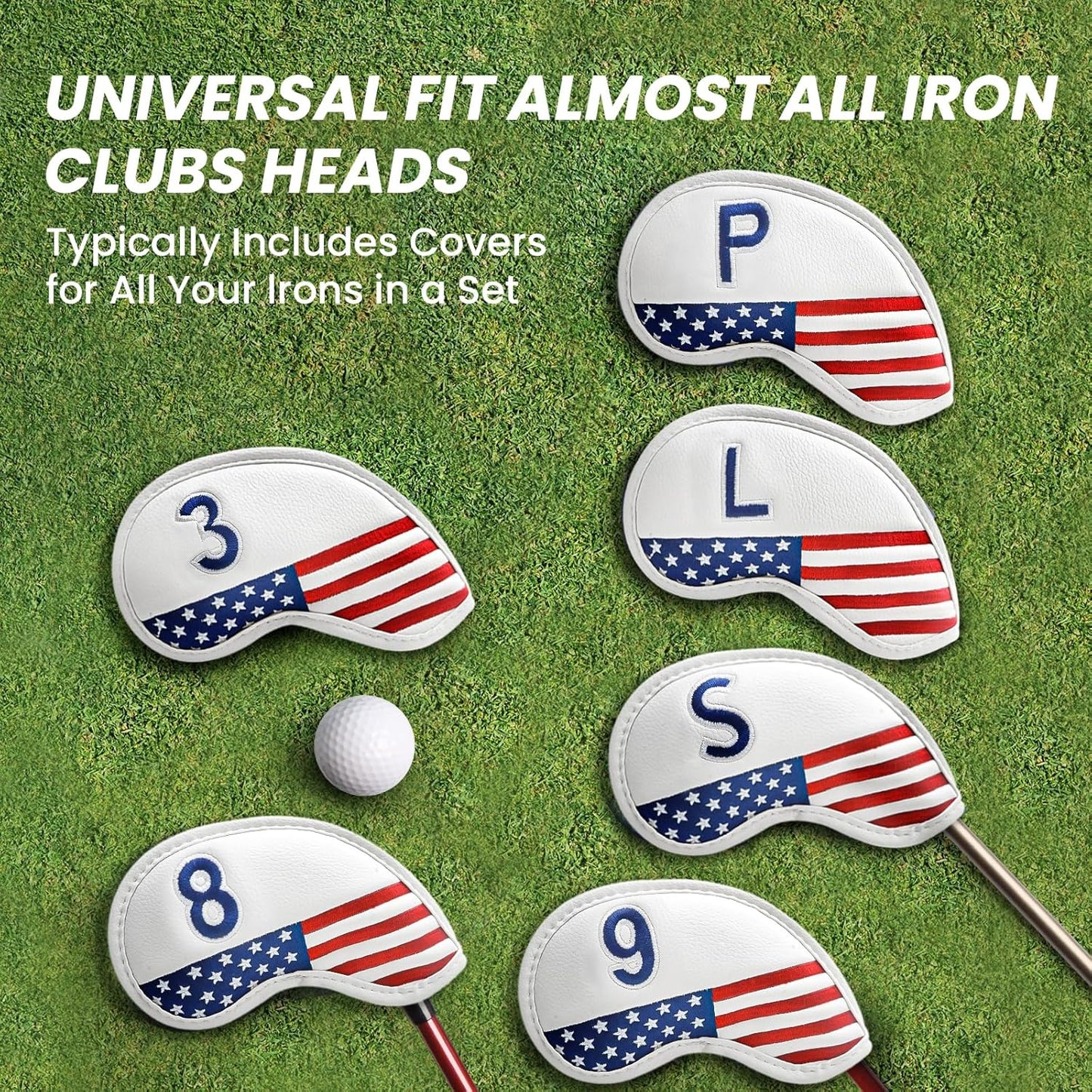 FINGER TEN Golf Club Covers for Irons Magnetic Value 11 Pack, Synthetic Leather Deluxe Head Cover