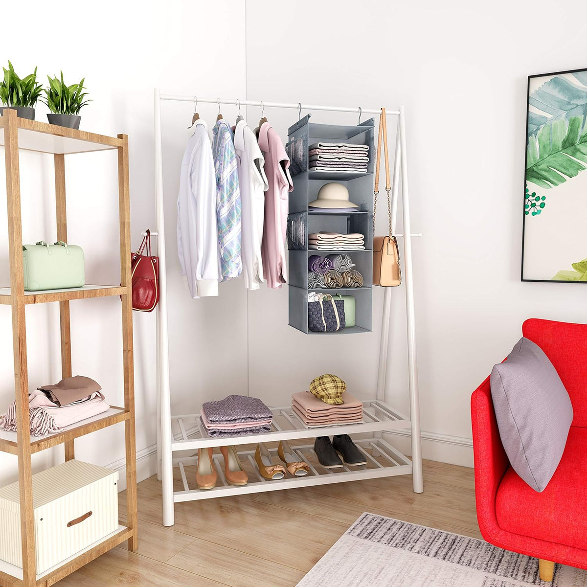 MAX Houser 5 Shelf Hanging Closet Organizer,Space Saver, Closet Hanging Shelves with (4) Side