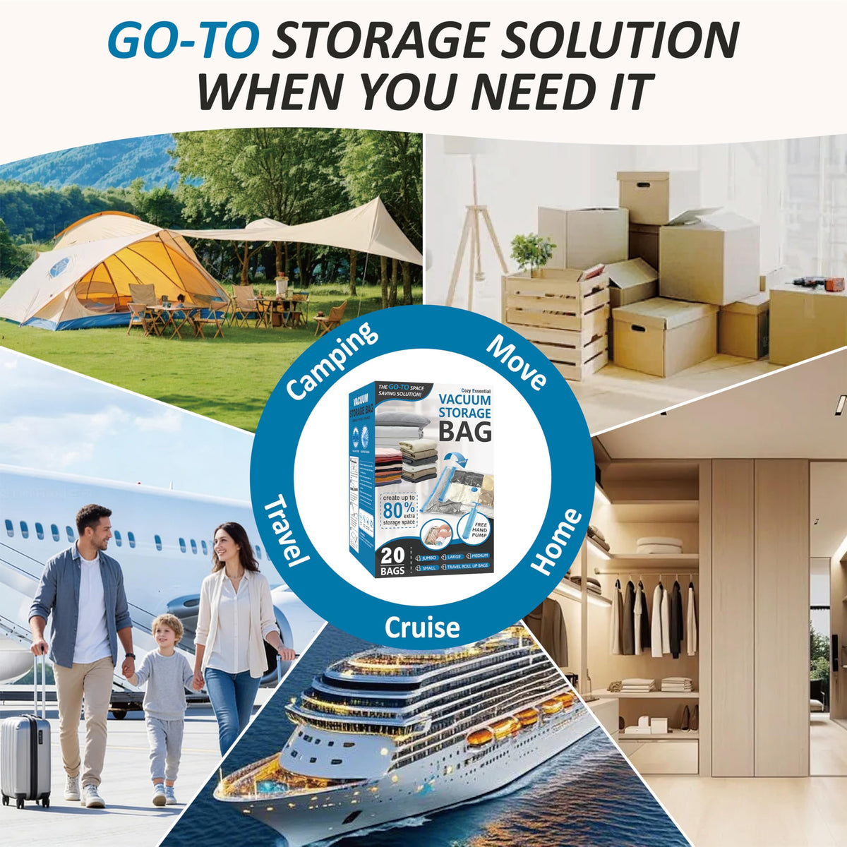 Cozy Essential Vacuum Storage Bags, 80% Compression Vacuum Seal Space Saver Plastic Packaging Bags