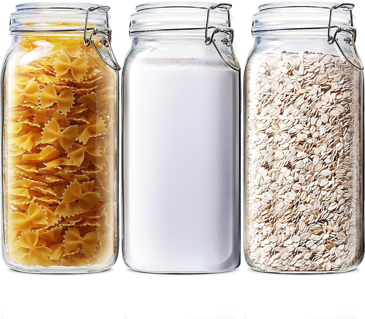 78oz - 3 Pack Square Glass Jars with Airtight Lid, Wide Mouth Mason Jars with Clamp Lids, Air Tight