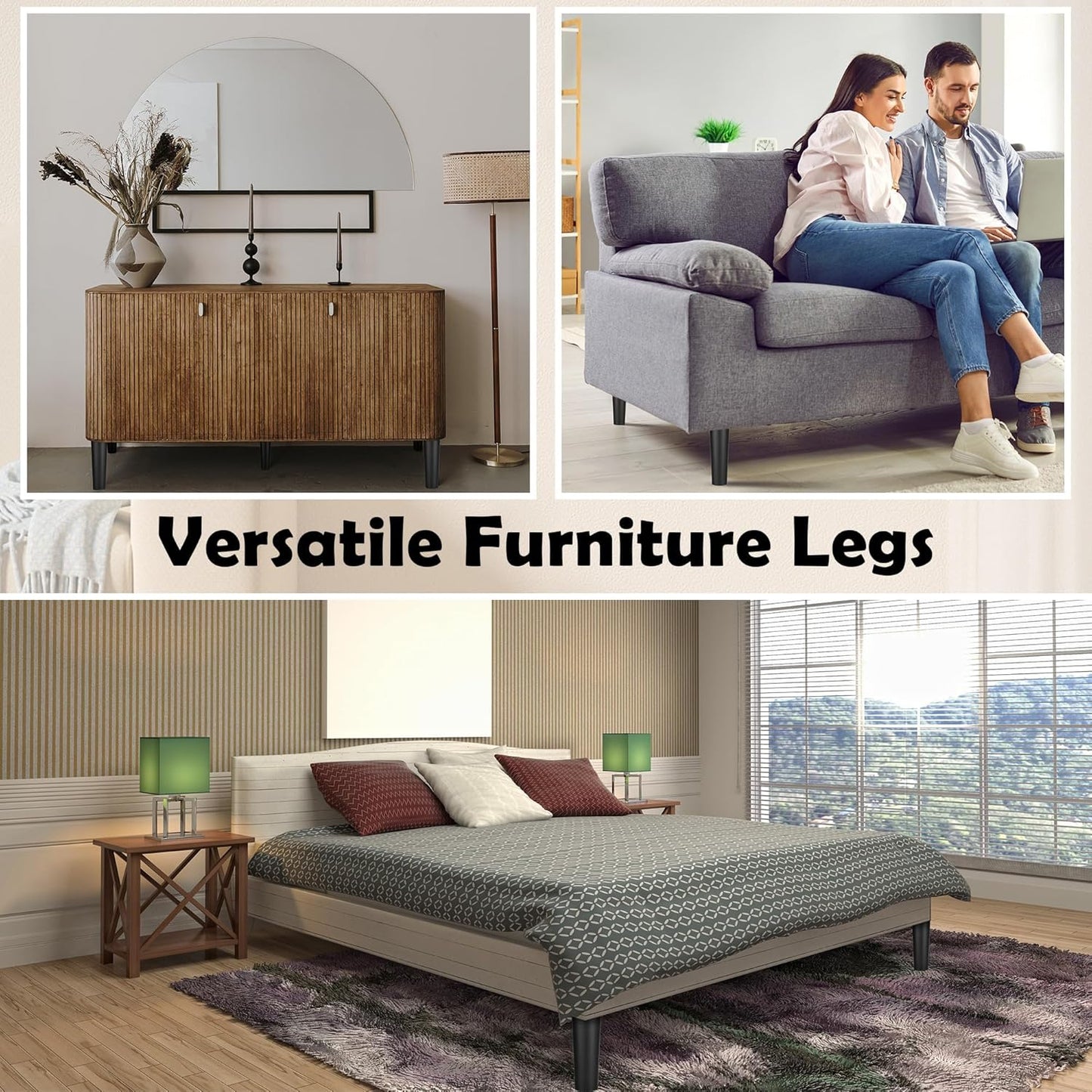 TURSTIN 8 Pack 8 Inch Plastic Furniture Legs with M8 T-Nuts Screws Tapered Sofa Couch and Chair