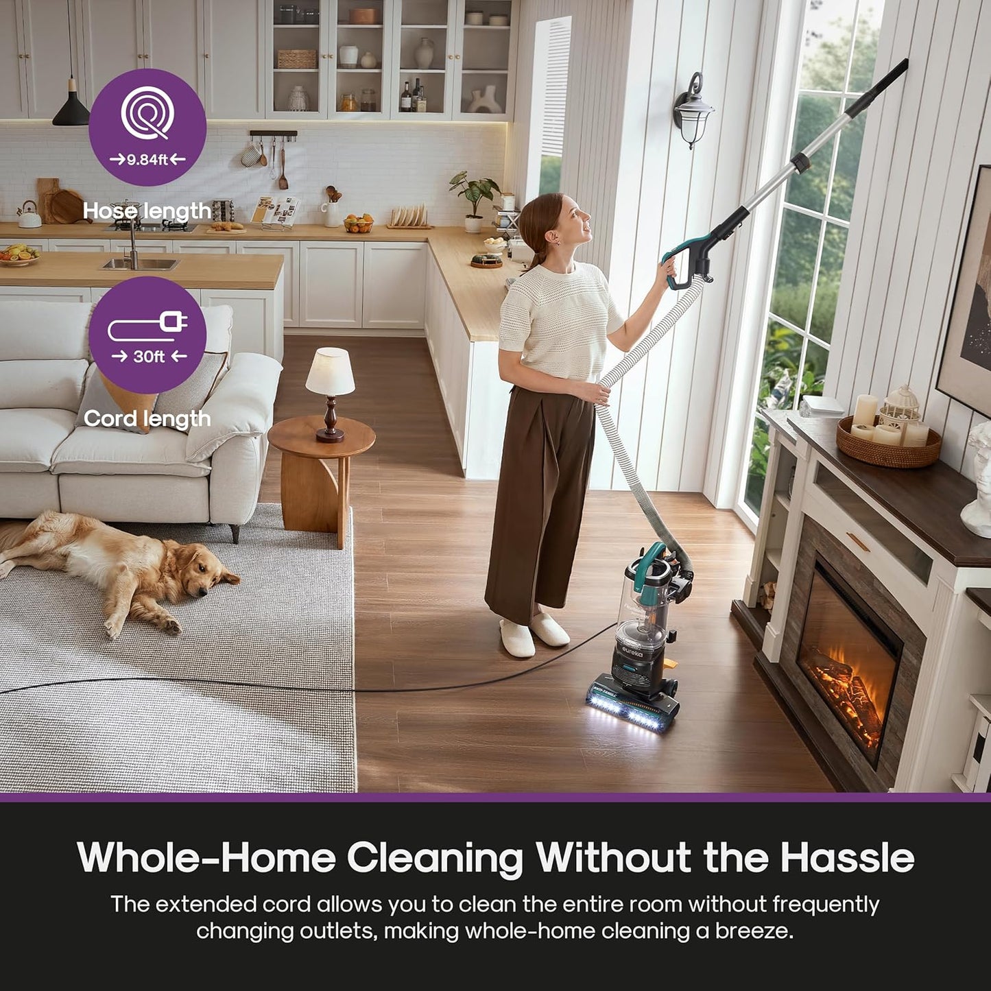 Eureka FlexReach Plus Bagless Upright Vacuum Cleaner for Home,Pet Vacuum for Carpet and Hard Floor