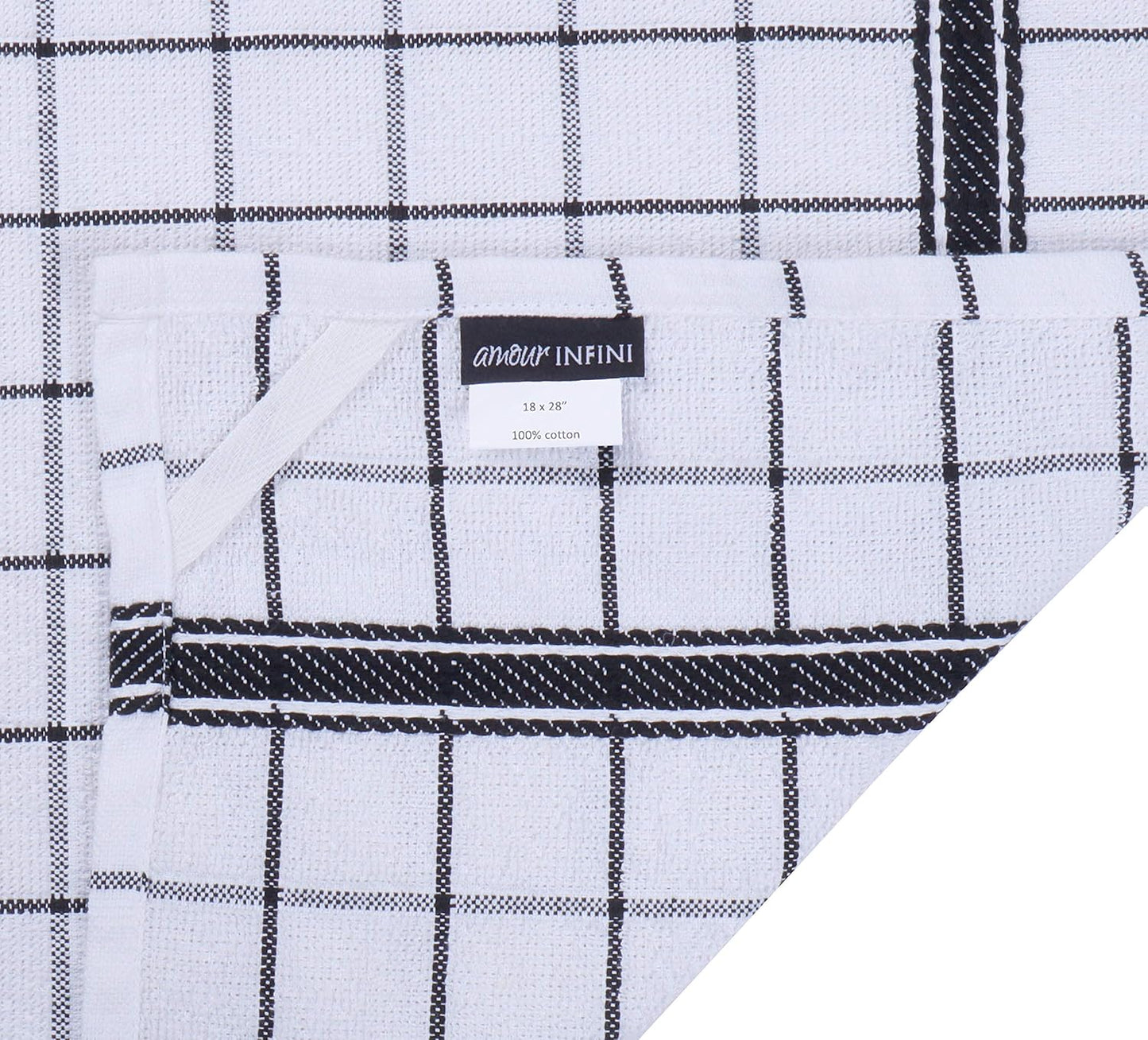 AMOUR INFINI Terry Cotton Kitchen Towels 4-Pack - Large 18 x 28 Inch, Absorbent & Soft Dish Towel