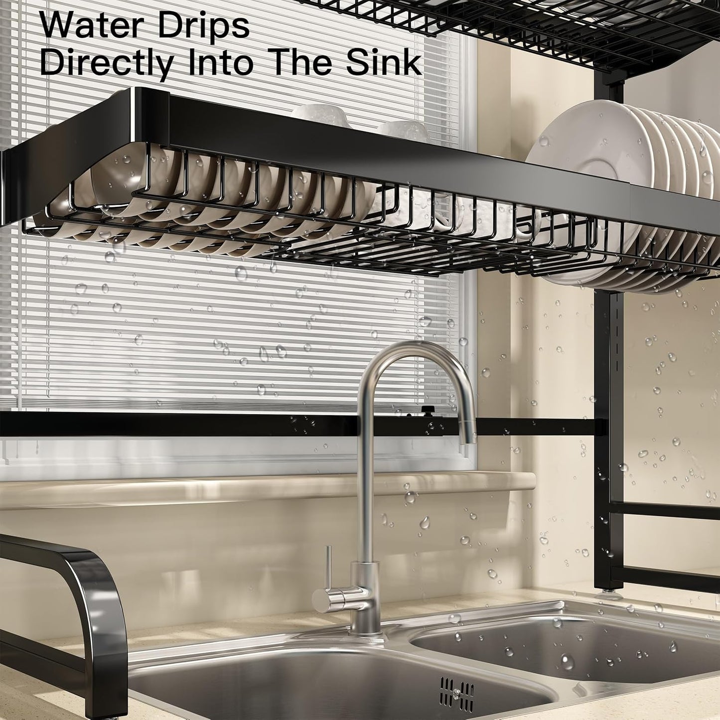 3 Tier Extra Large Stainless Steel Expandable Over The Sink Dish Drainer Drying Rack, Rust Proof