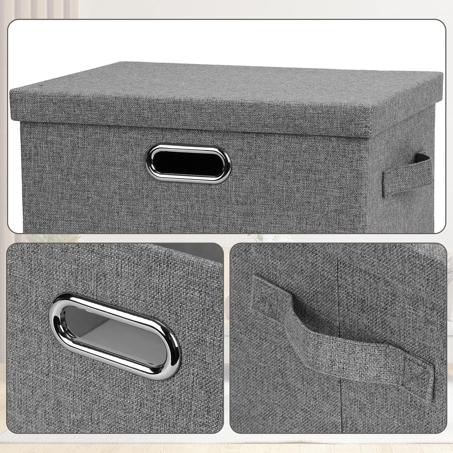 Medium 15" 21 Quart Collapsible Stackable Storage Bins with Lids, 5 Packs Grey Foldable Fabric