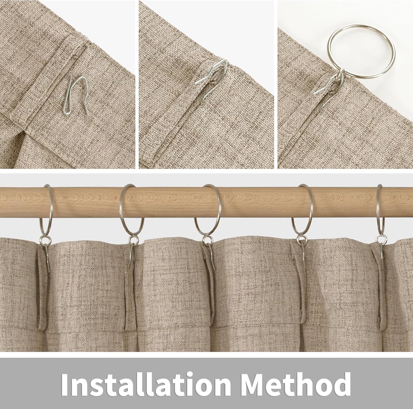 YoungsTex Short Linen Curtains 40 Inch Length for Cafe Window, Small Drapes Light Filtering with