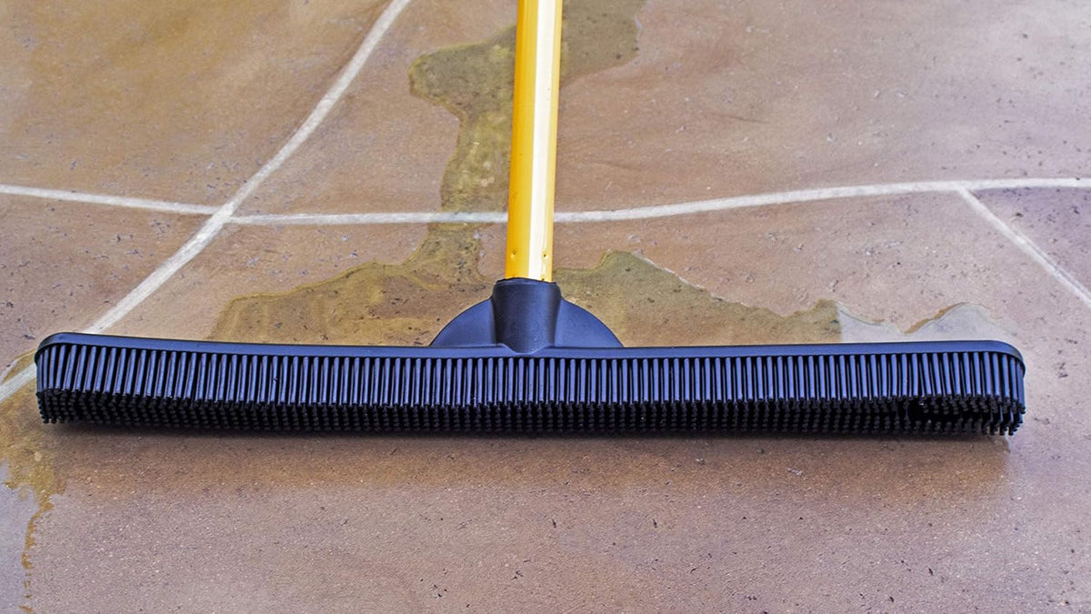 FURemover PRO Pet Hair Rubber Broom with Squeegee, 58” Telescopic Handle for Carpet, Tile and