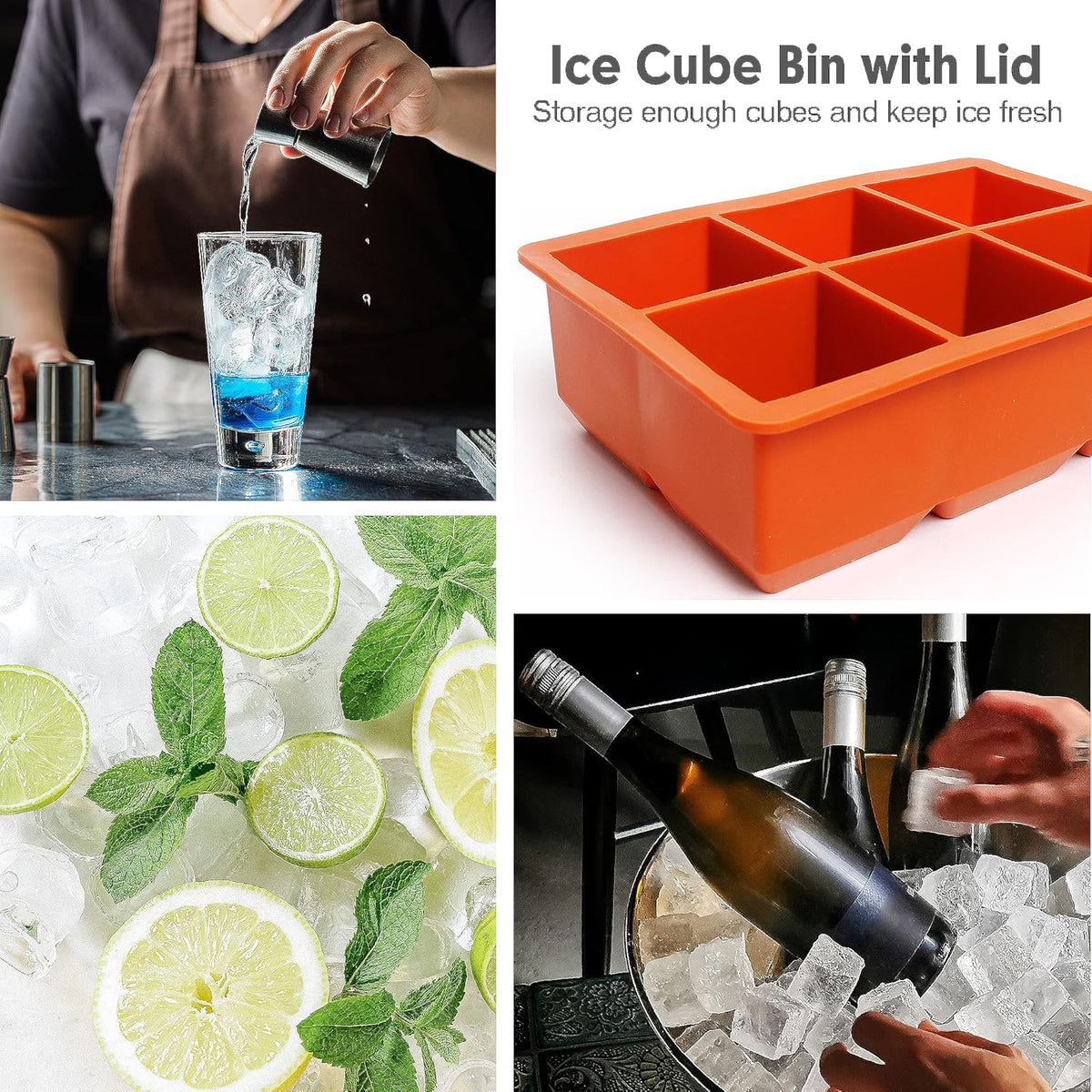 Silicone Ice Cube Trays 3 Pack - Large Size Silicone Ice Cube Molds with Leak Proof Removable Lid