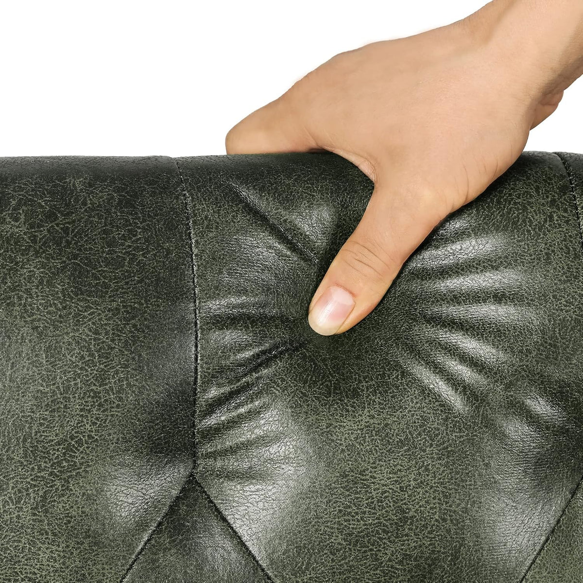 24'' Leather Ottoman with Storage Rectangle Foot Rest Ottomans Stool for Living Room(Green,Leather