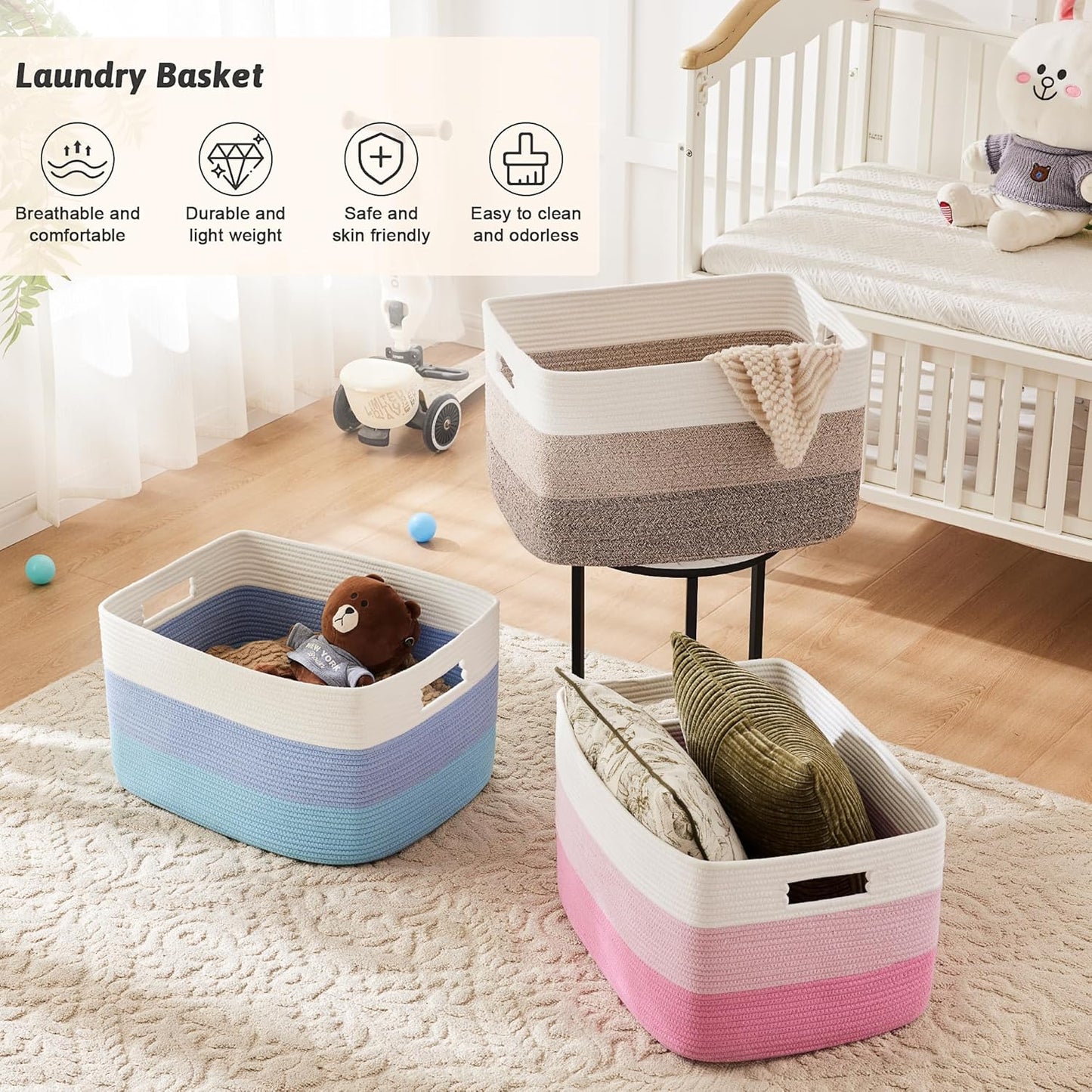 Blanket Basket,Rectangle Woven Baskets for Storage,30L Laundry Basket for Decorative Nursery