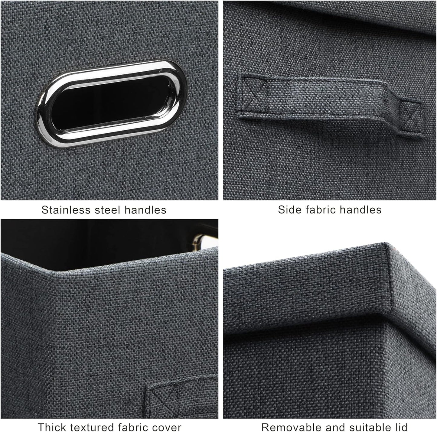 Large 17" 36 Quart Collapsible Stackable Storage Bins with Lids, 5 Packs Dark Gray Foldable Fabric