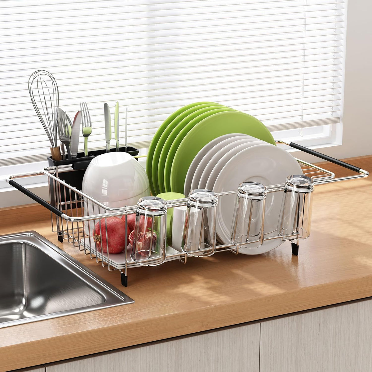 JASIWAY Dish Drying Rack in Sink, Expandable Stainless Steel Dish Drainers for Kitchen Counter