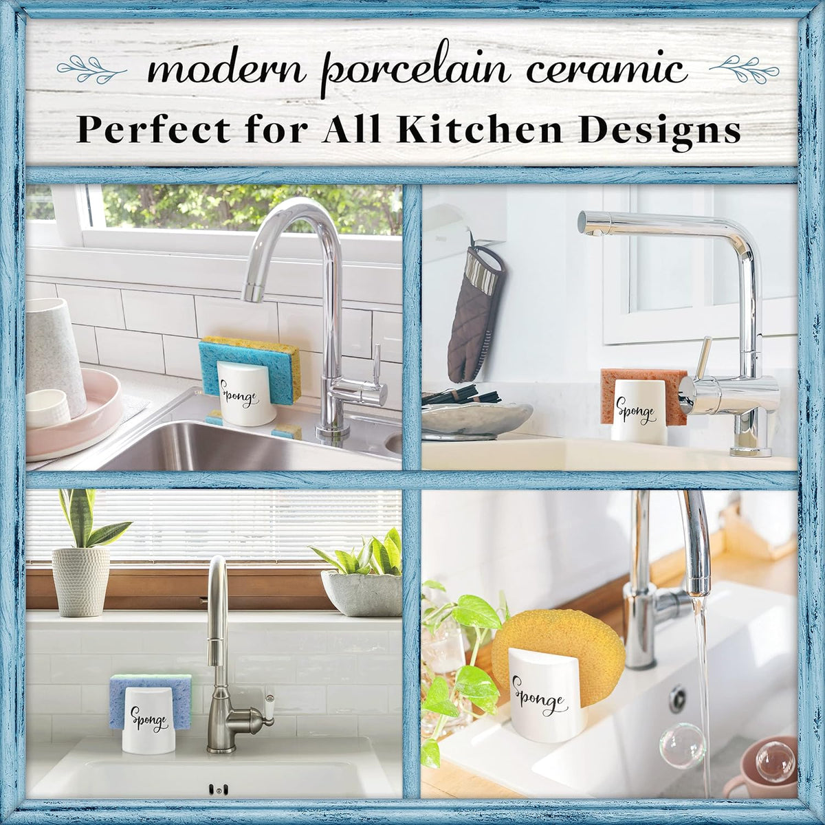 Home Acre Designs Sponge Holder for Kitchen Sink - Rustic Farmhouse Home & Kitchen Decor - White