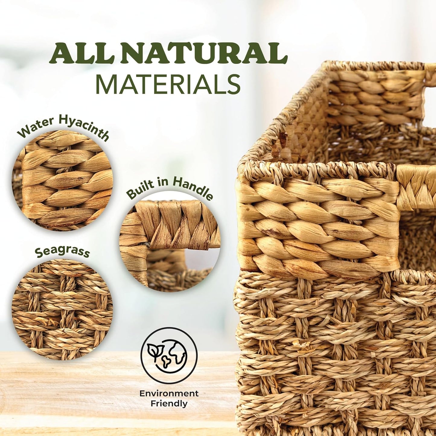 Medium Wicker Basket for Storage, Natural, Seagrass and Hyacinth Woven Baskets for Décor with